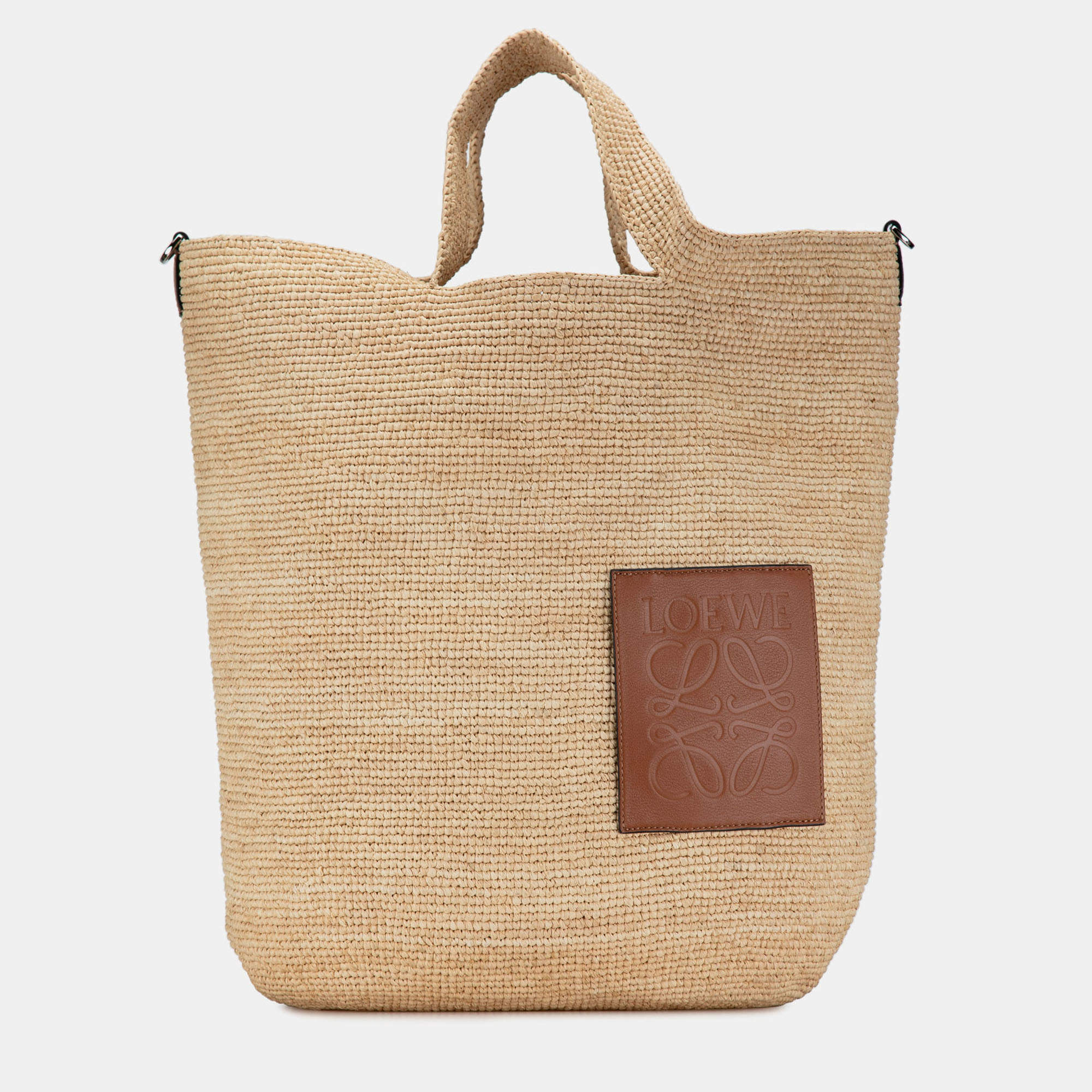 Pre Owned Loewe Beige Large Raffia Slit Satchel