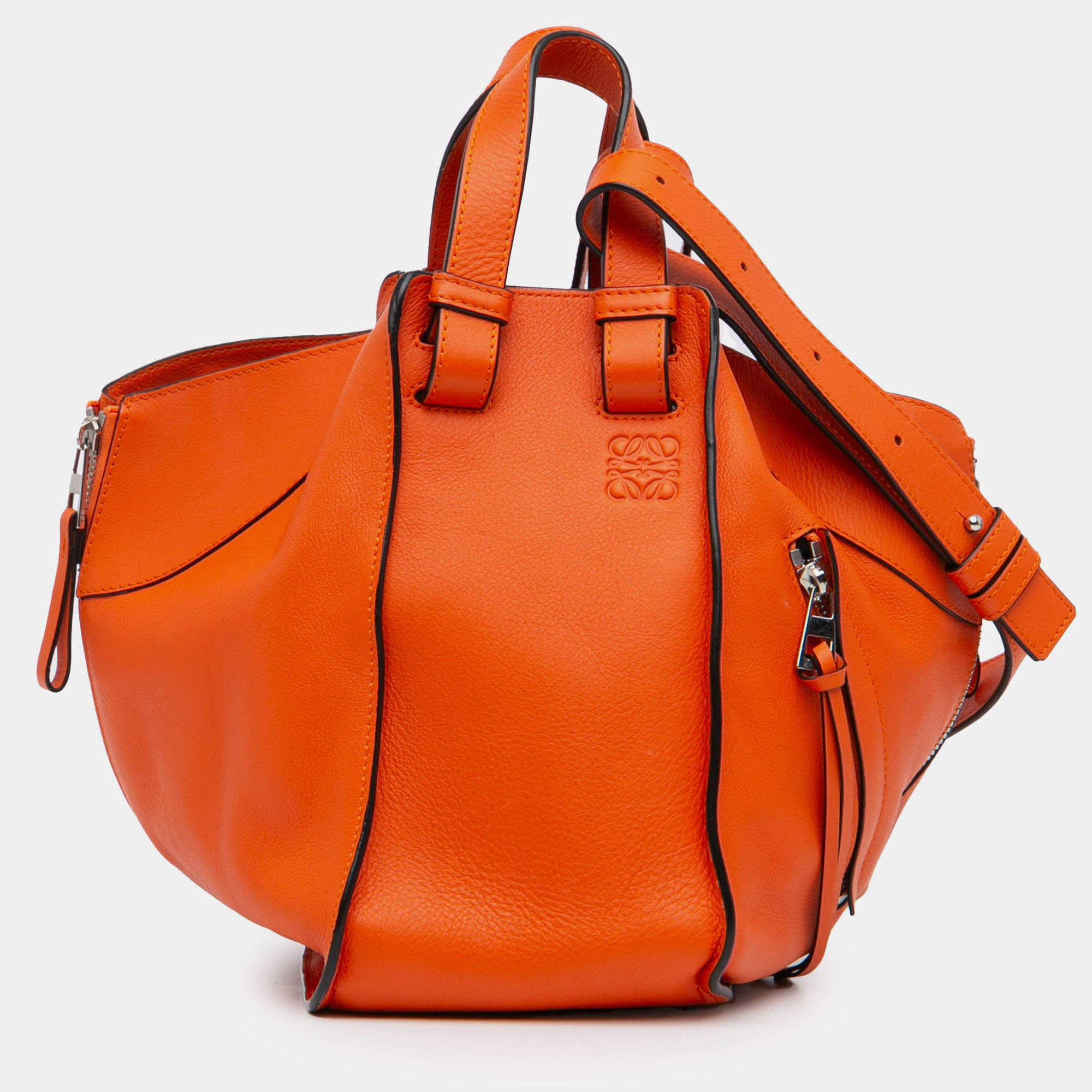 Pre Owned Loewe Orange Small Leather Hammock Satchel