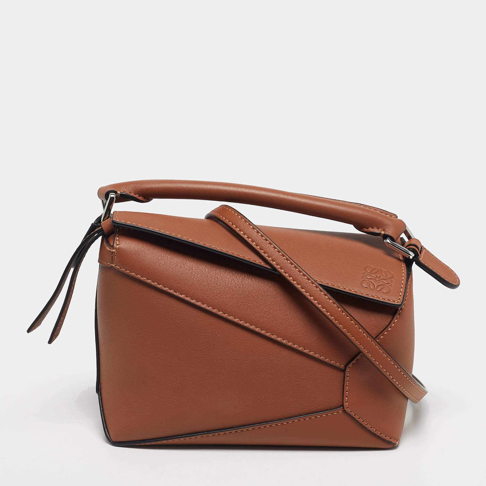 Pre Owned Loewe Brown Leather Mini Puzzle Shoulder Bag
