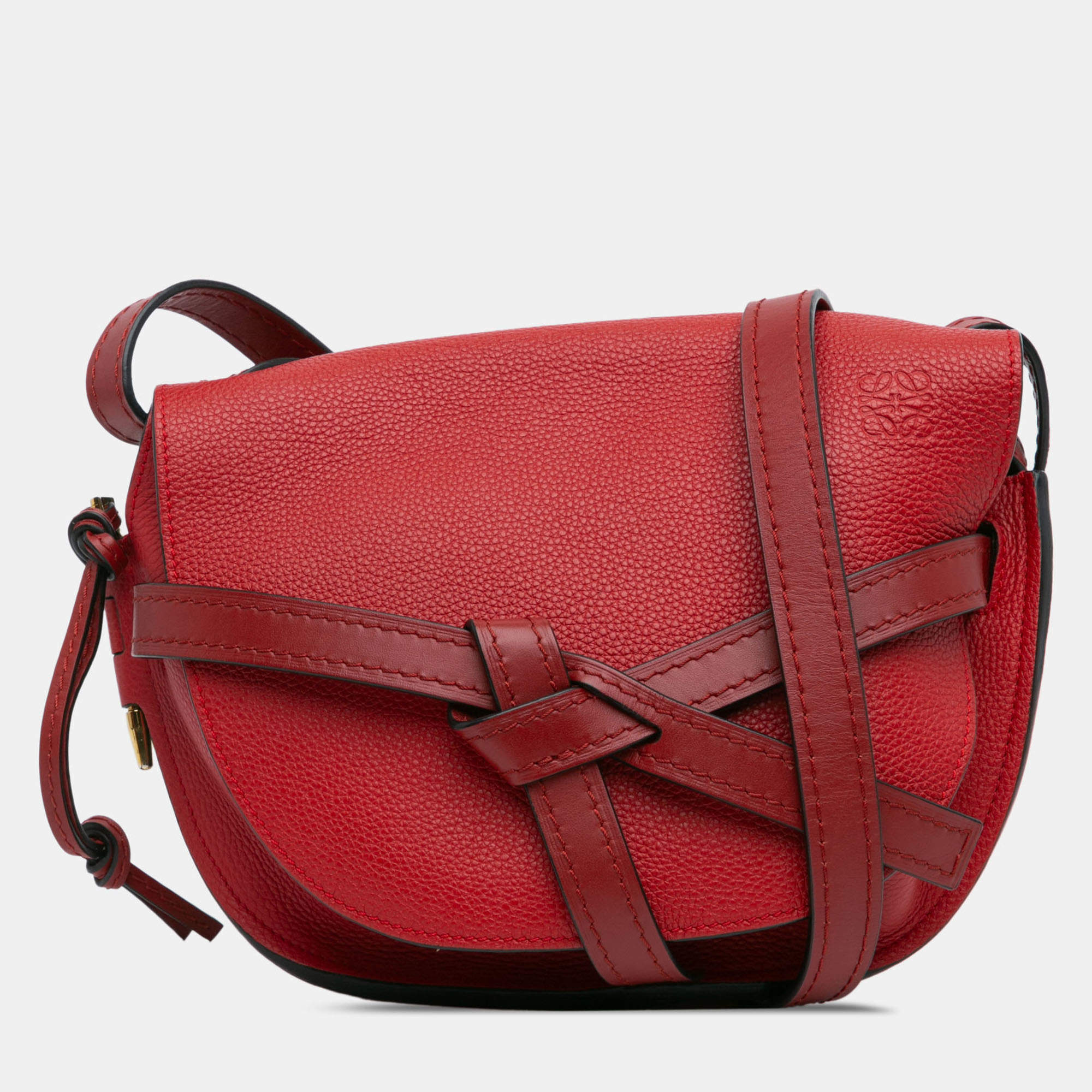 Pre Owned Loewe Red Small Leather Gate Crossbody