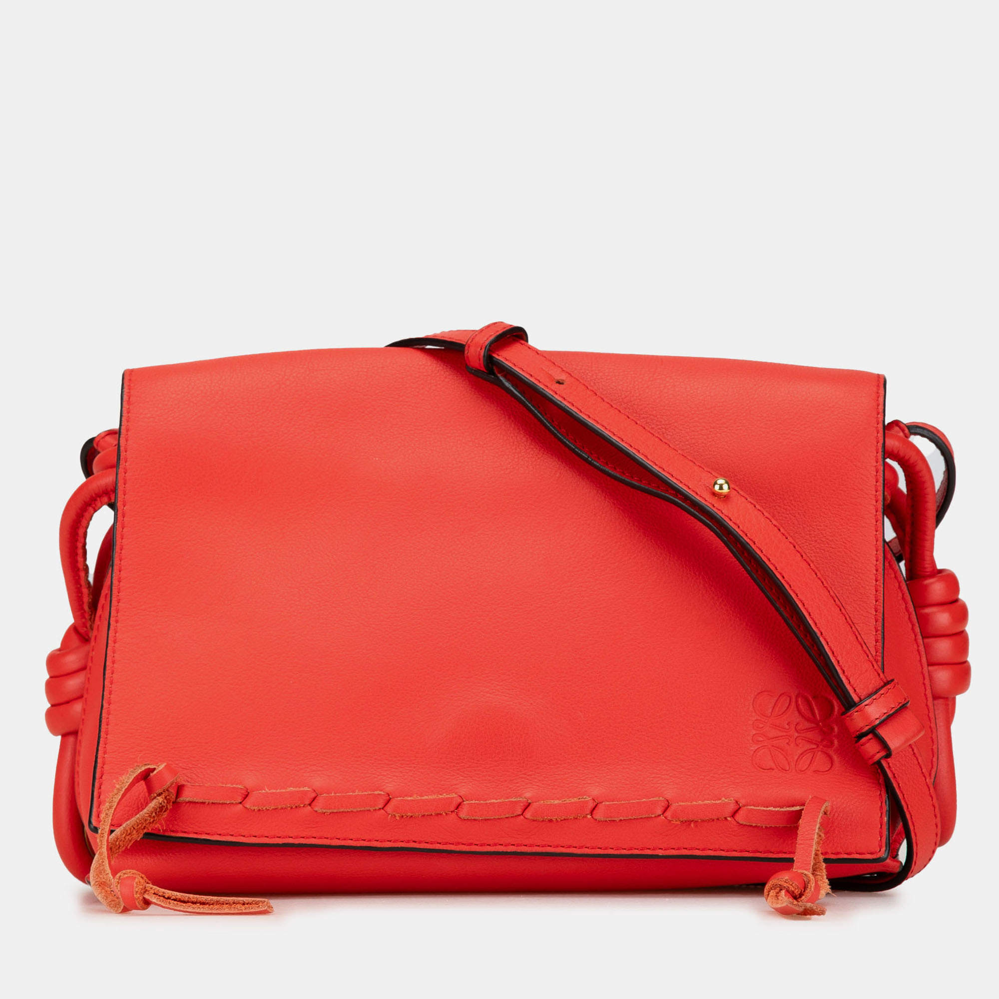 Pre Owned Loewe Red Leather Flamenco Knot Whipstitch Crossbody