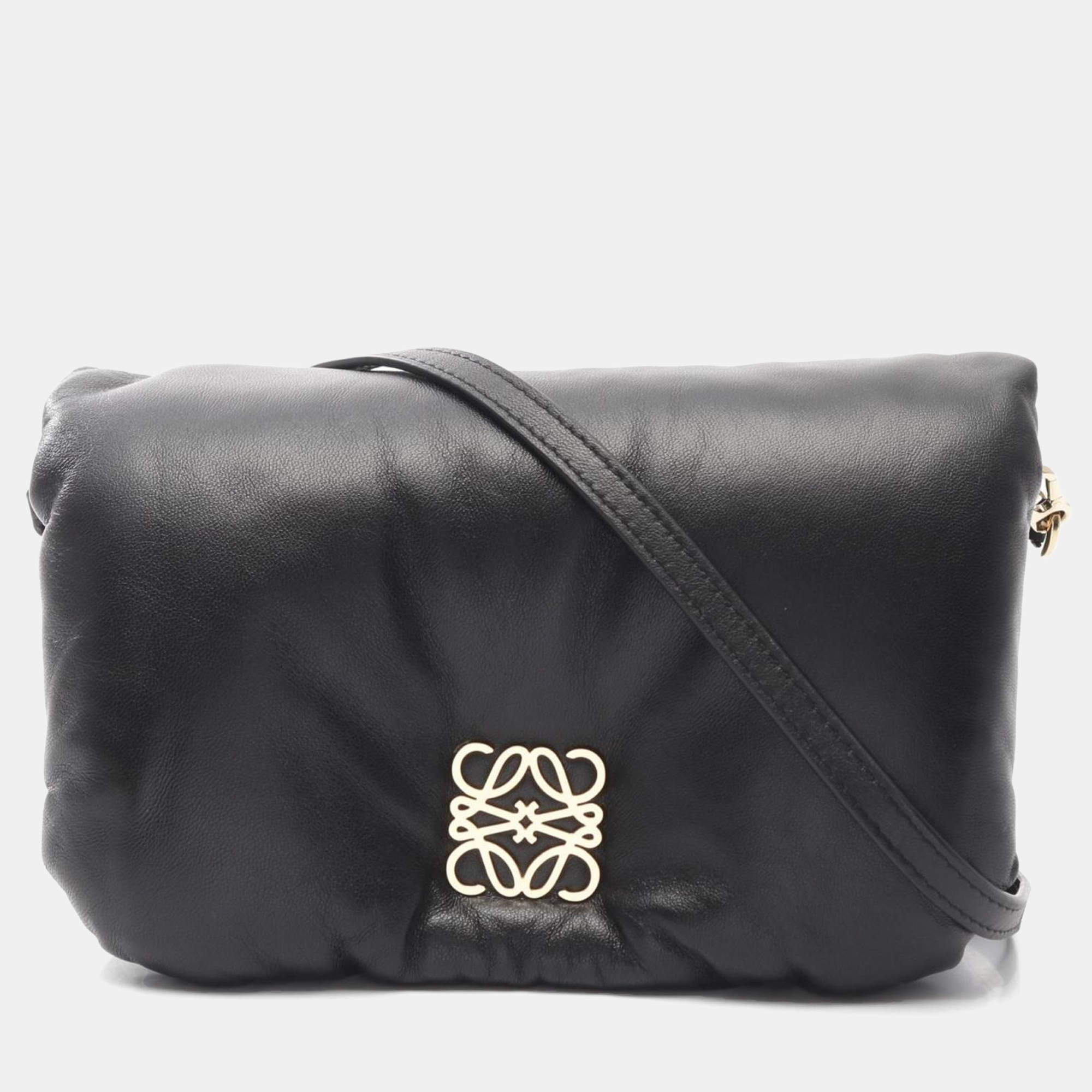 Pre Owned Loewe Goya Puffer Bag Mini Shoulder Leather Black