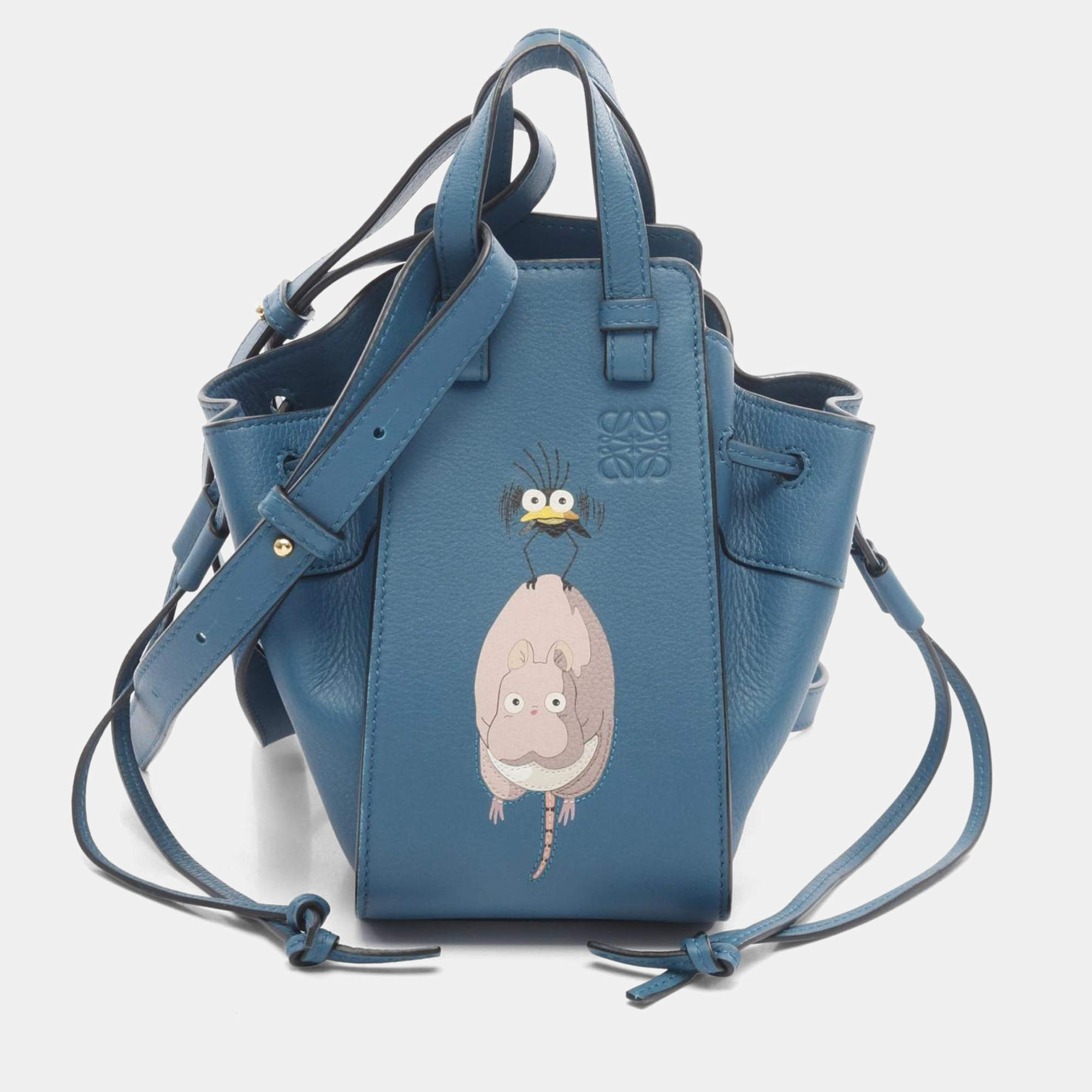 Pre Owned Loewe Hammock Drawstring Bag  Mini  Studio Ghibli Handbag  Leather  Green
