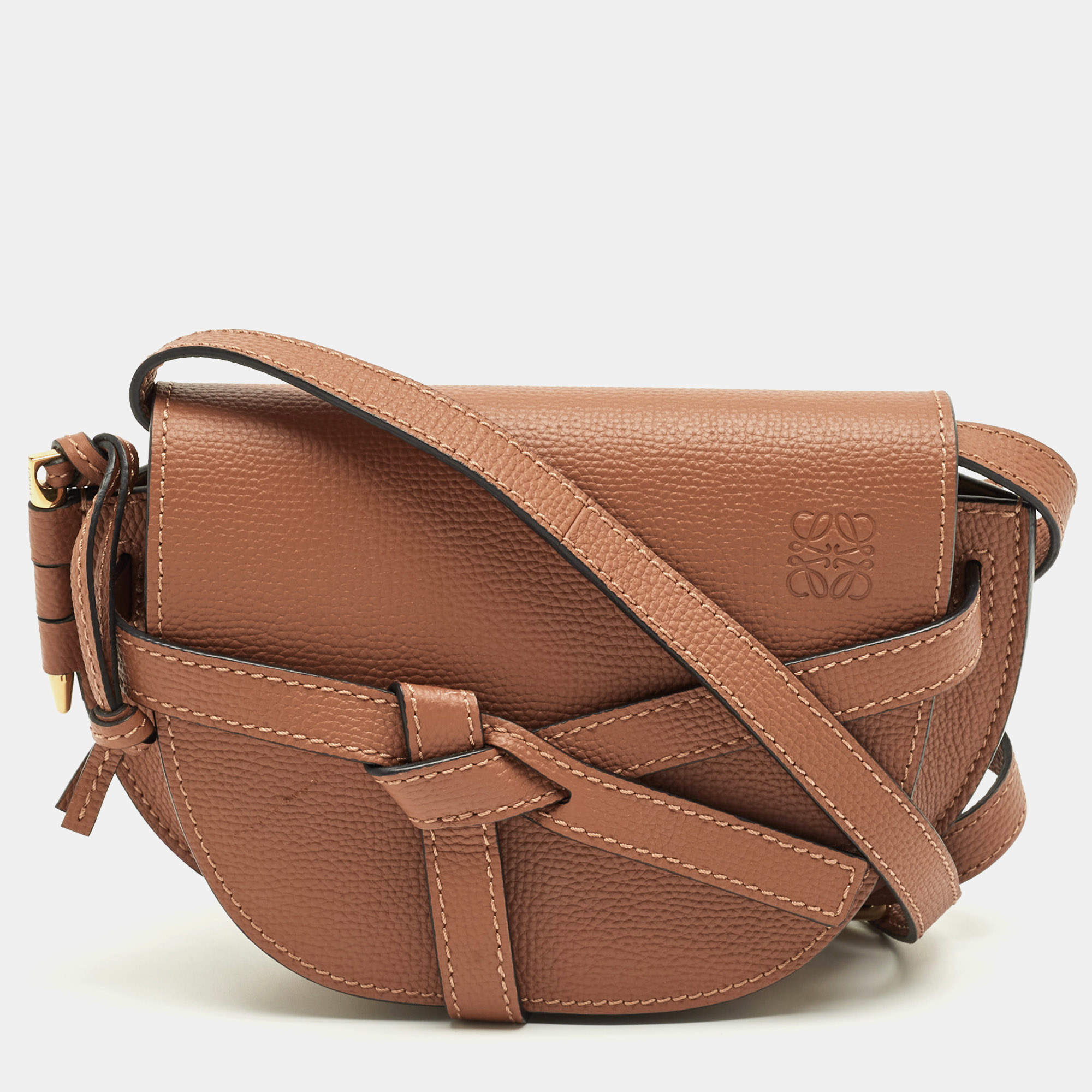 Pre Owned Loewe Brown Leather Mini Gate Dual Shoulder Bag