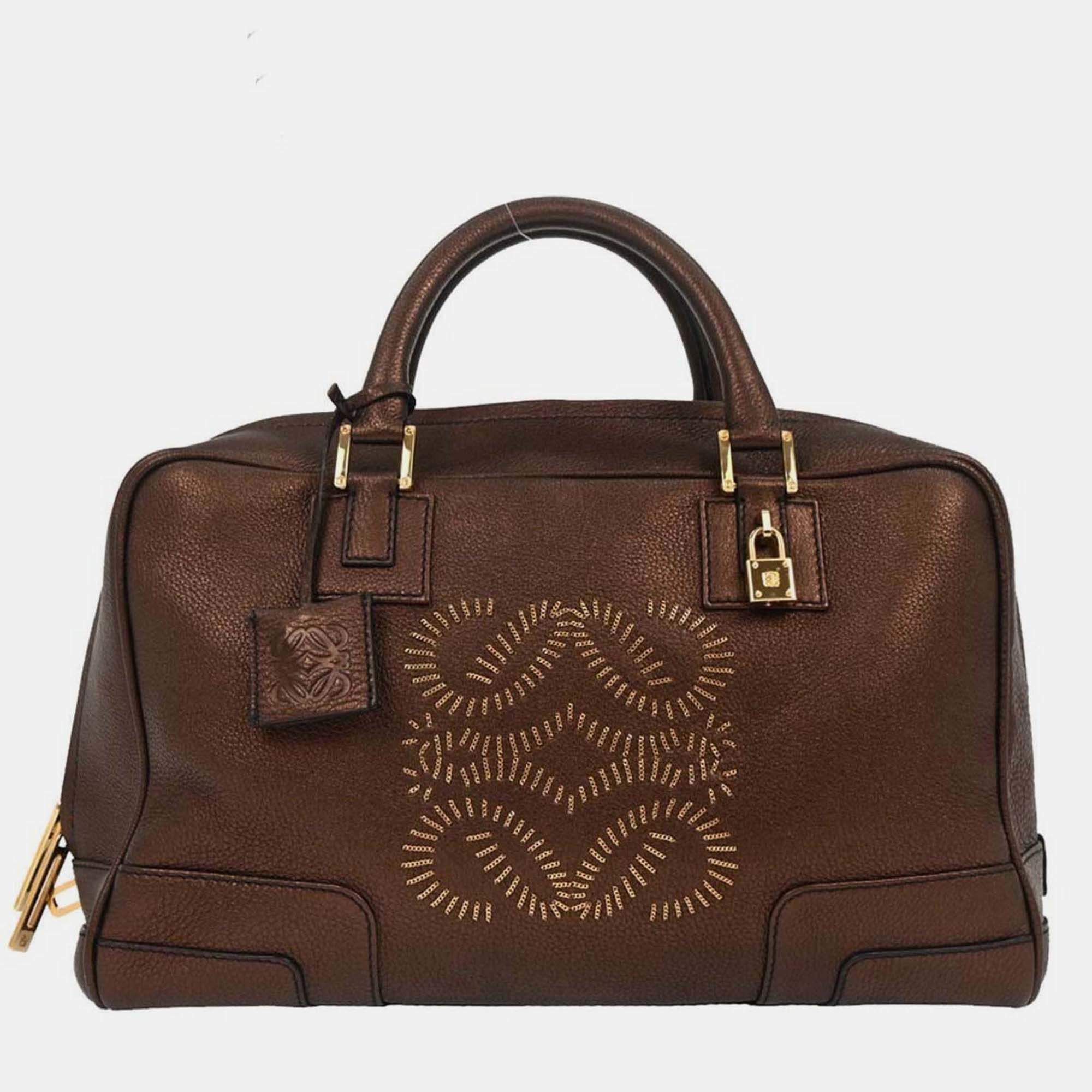 Pre Owned Loewe Bronze Leather Amazona 36 Handbag