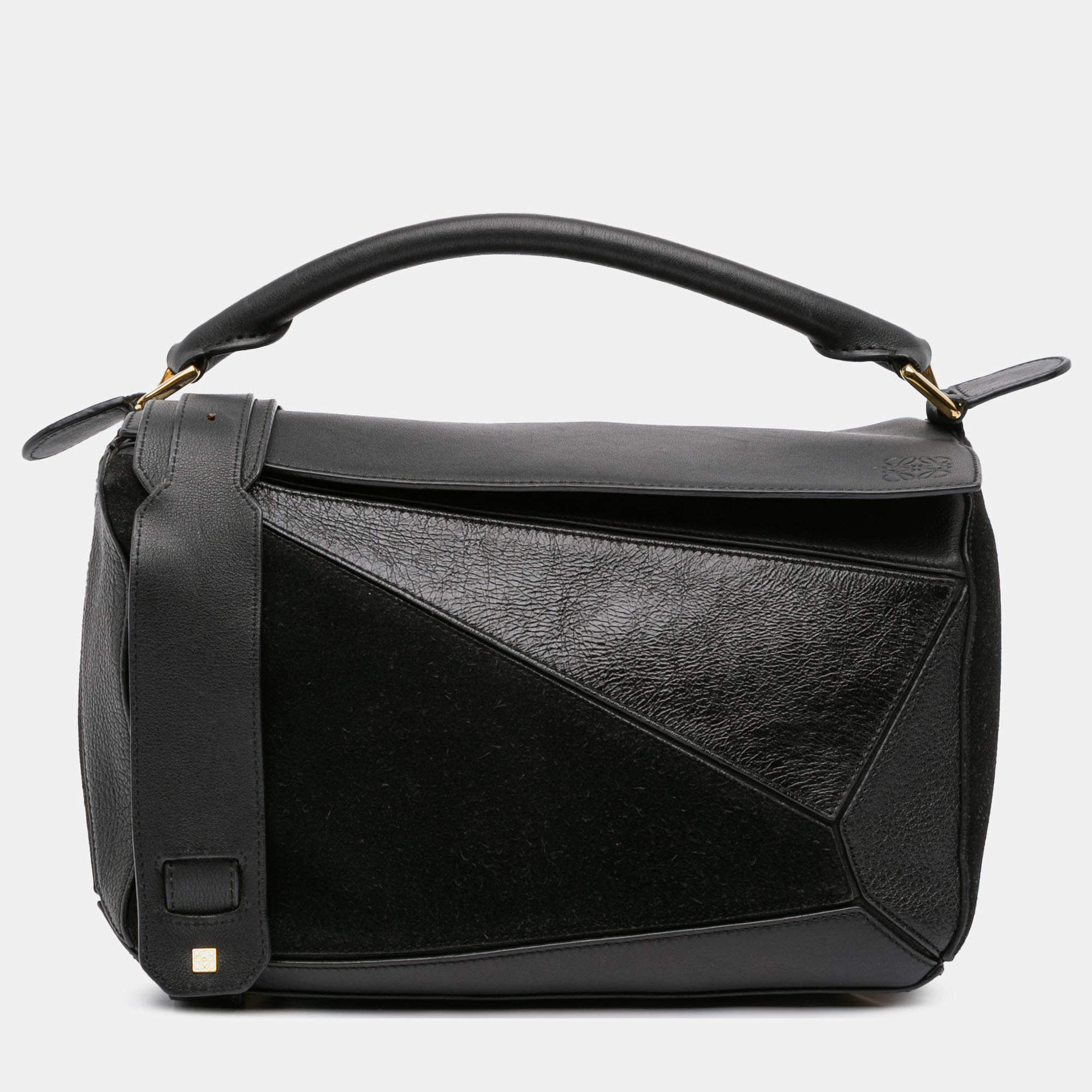 Pre Owned Loewe Black Medium Calfskin and Suede Puzzle Satchel