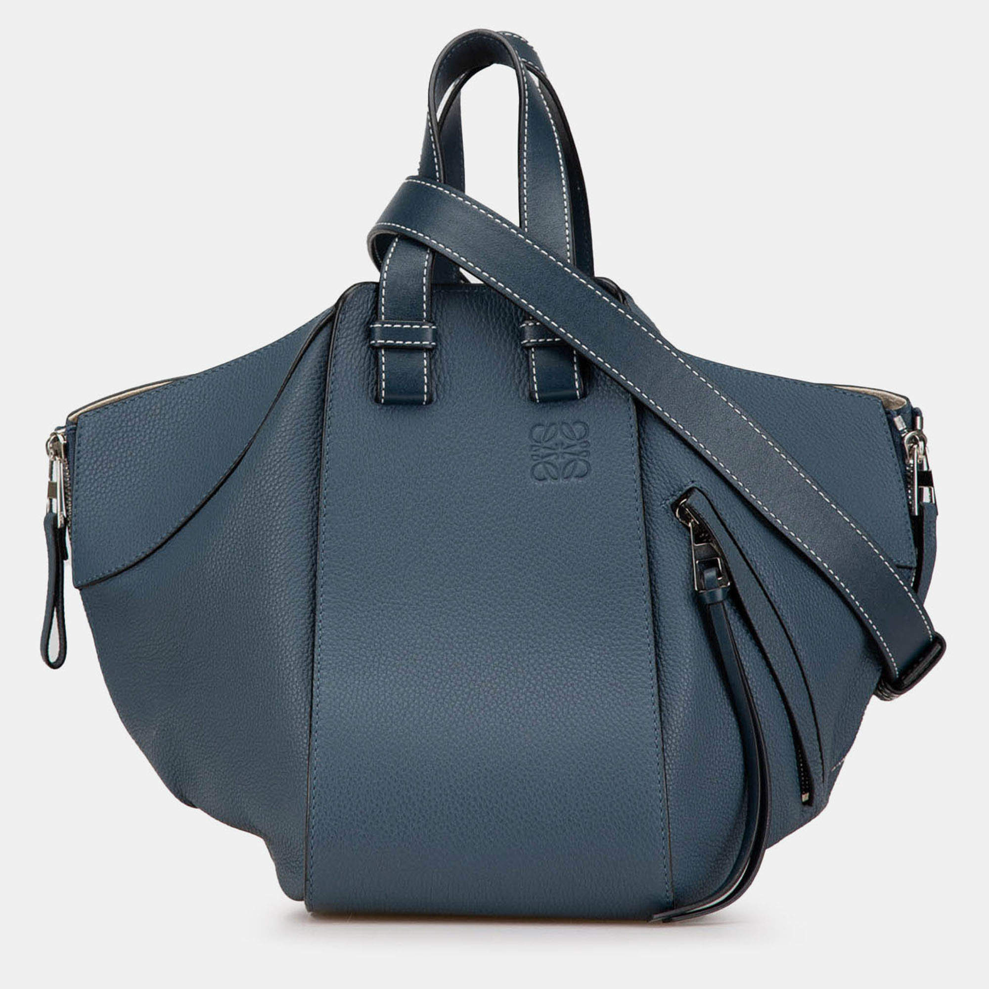 Pre Owned Loewe Blue Small Leather Hammock Bag
