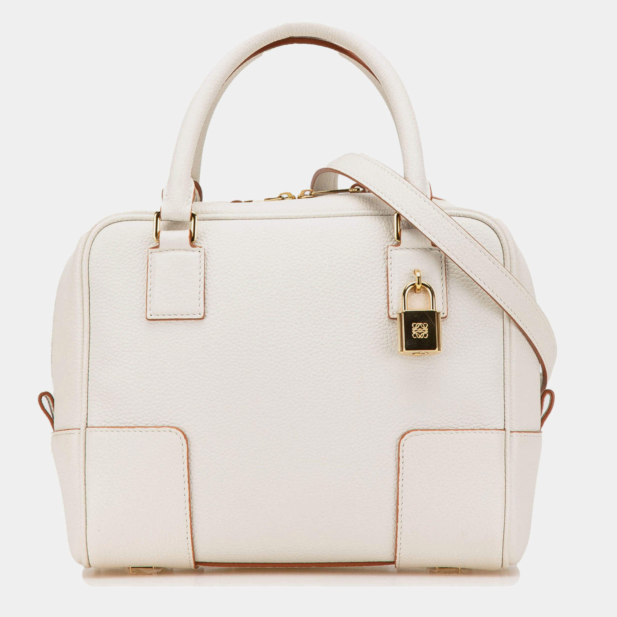 Pre Owned Loewe White Leather Amazona Square 19