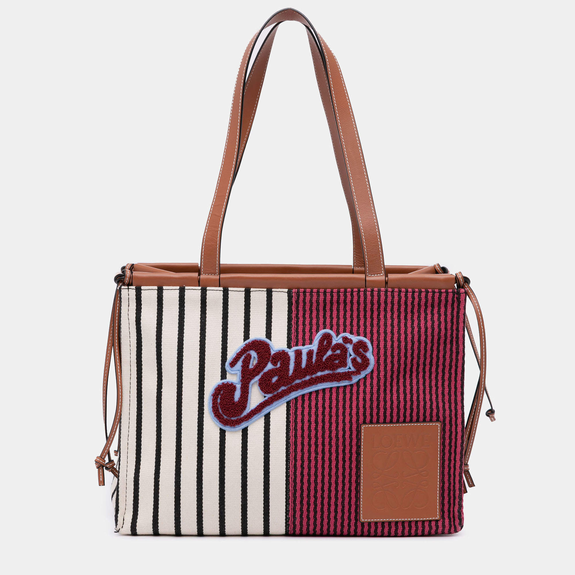 Pre Owned Loewe Red Paulas Ibiza Large Canvas Stripes Cushion Tote