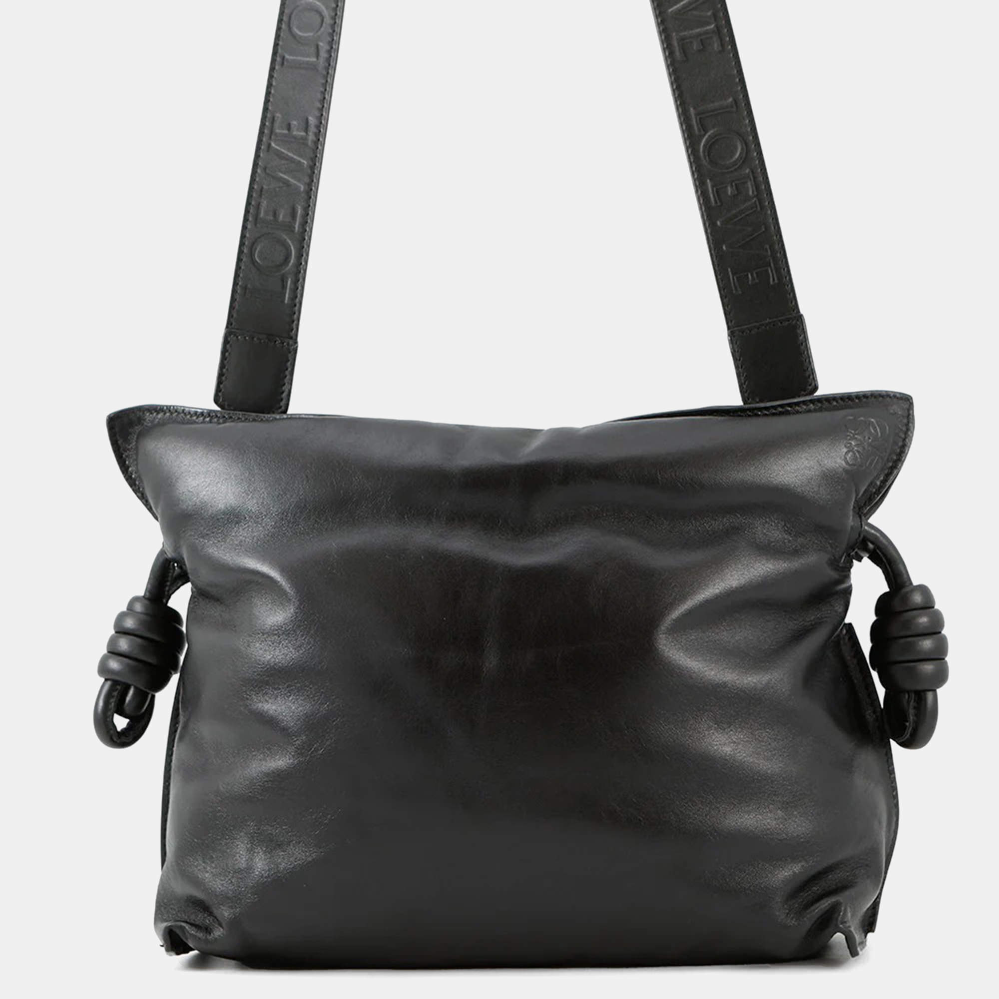 Pre Owned Loewe Puffer Flamenco Clutch Bag Black Leather