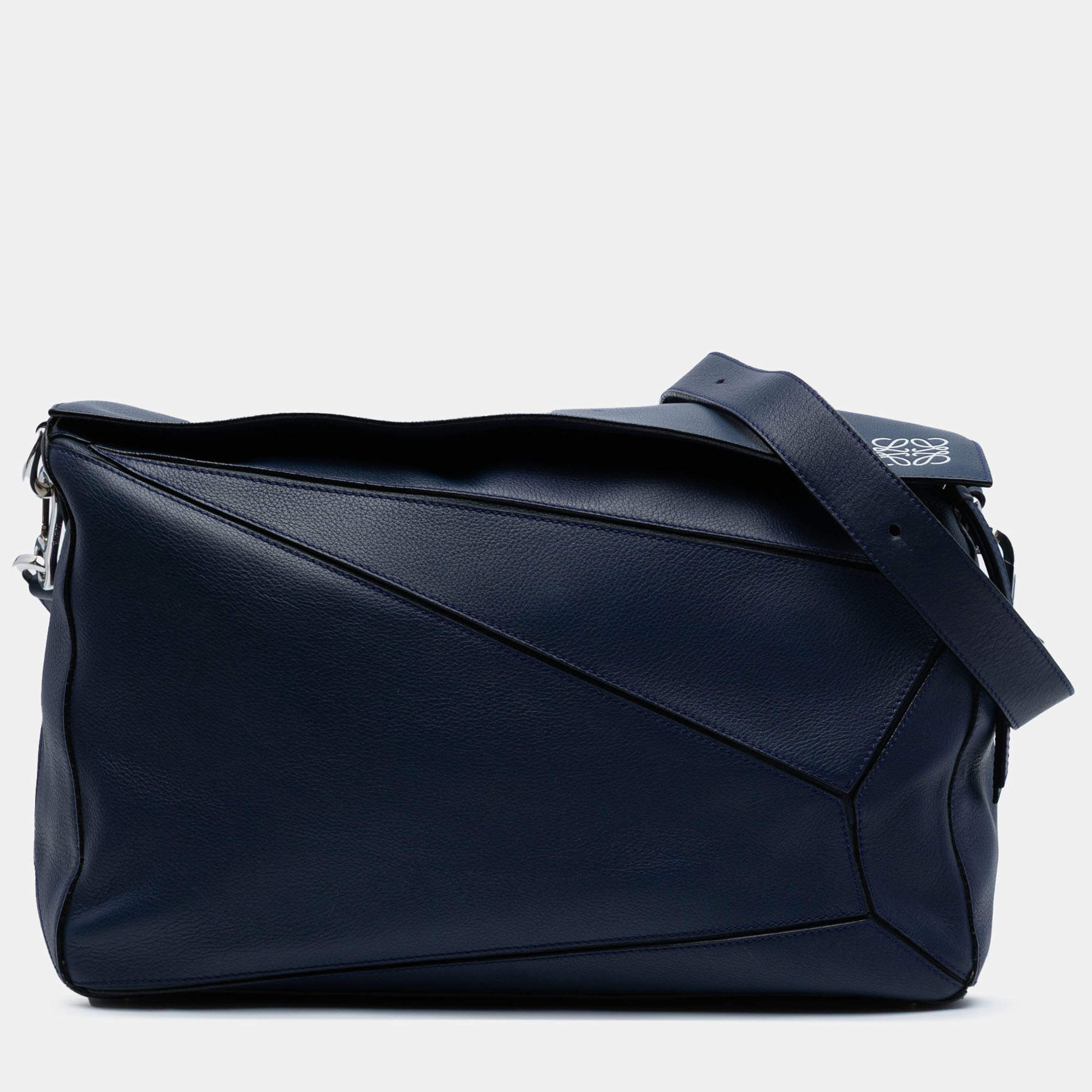 Pre Owned Loewe Blue Large Calfskin Puzzle Satchel
