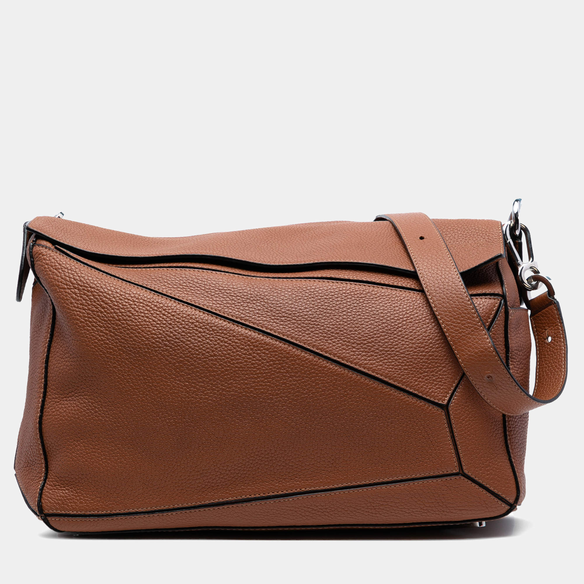 Pre Owned Loewe Brown Large Calfskin Puzzle Satchel