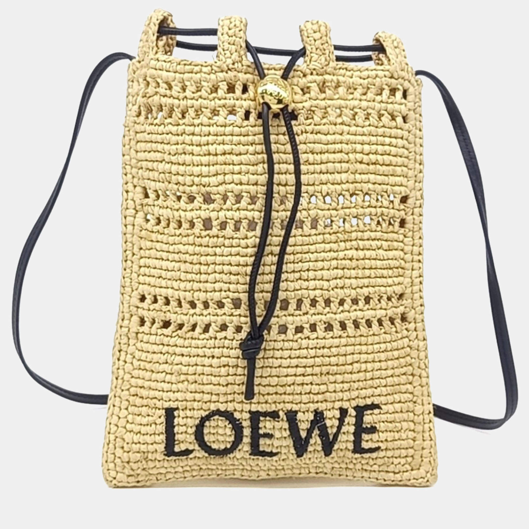 Pre Owned Loewe Beige Raffia Raffia Mini Crossbody Bag