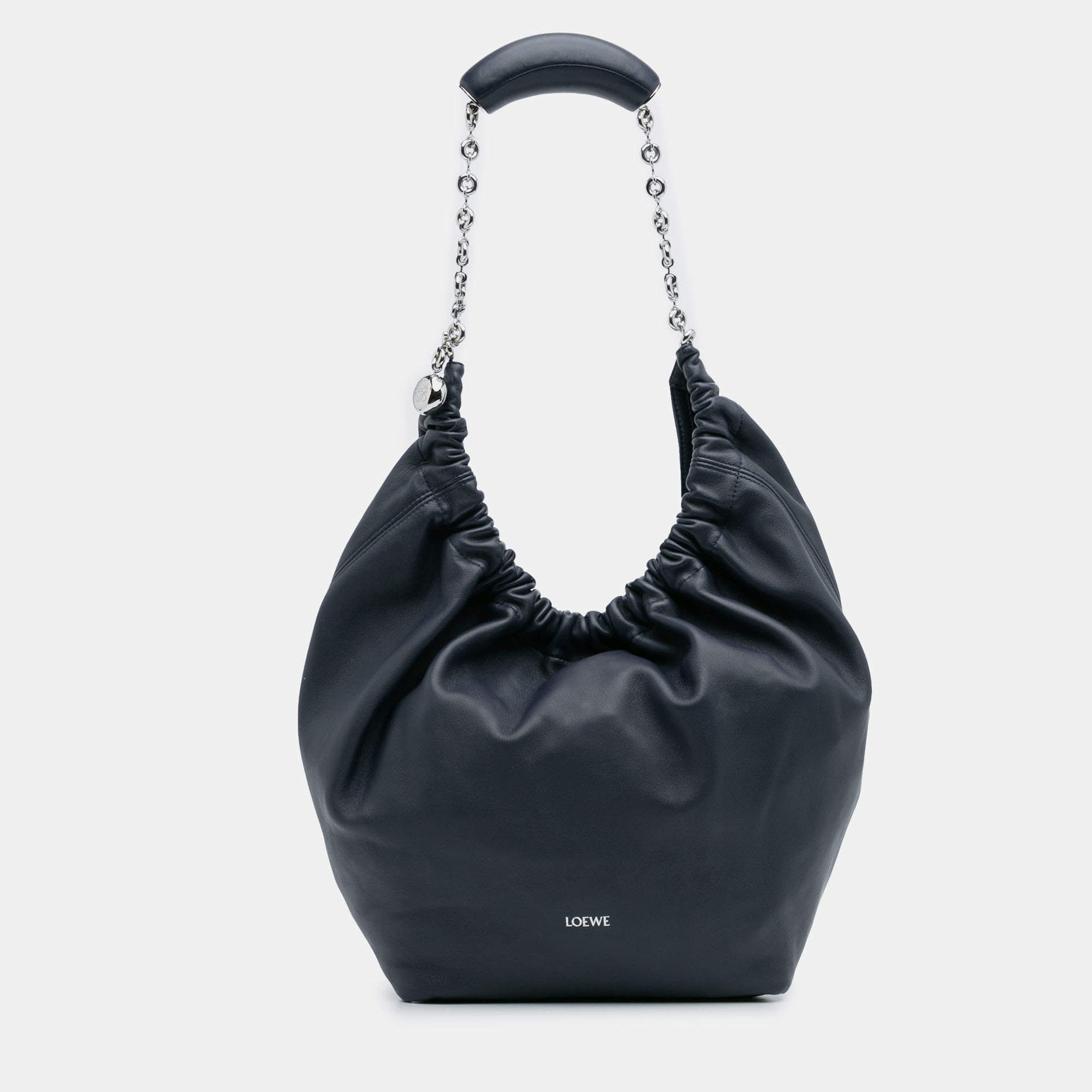 Pre Owned Loewe Navy Blue Small Mellow Nappa Lambskin Squeeze Bag