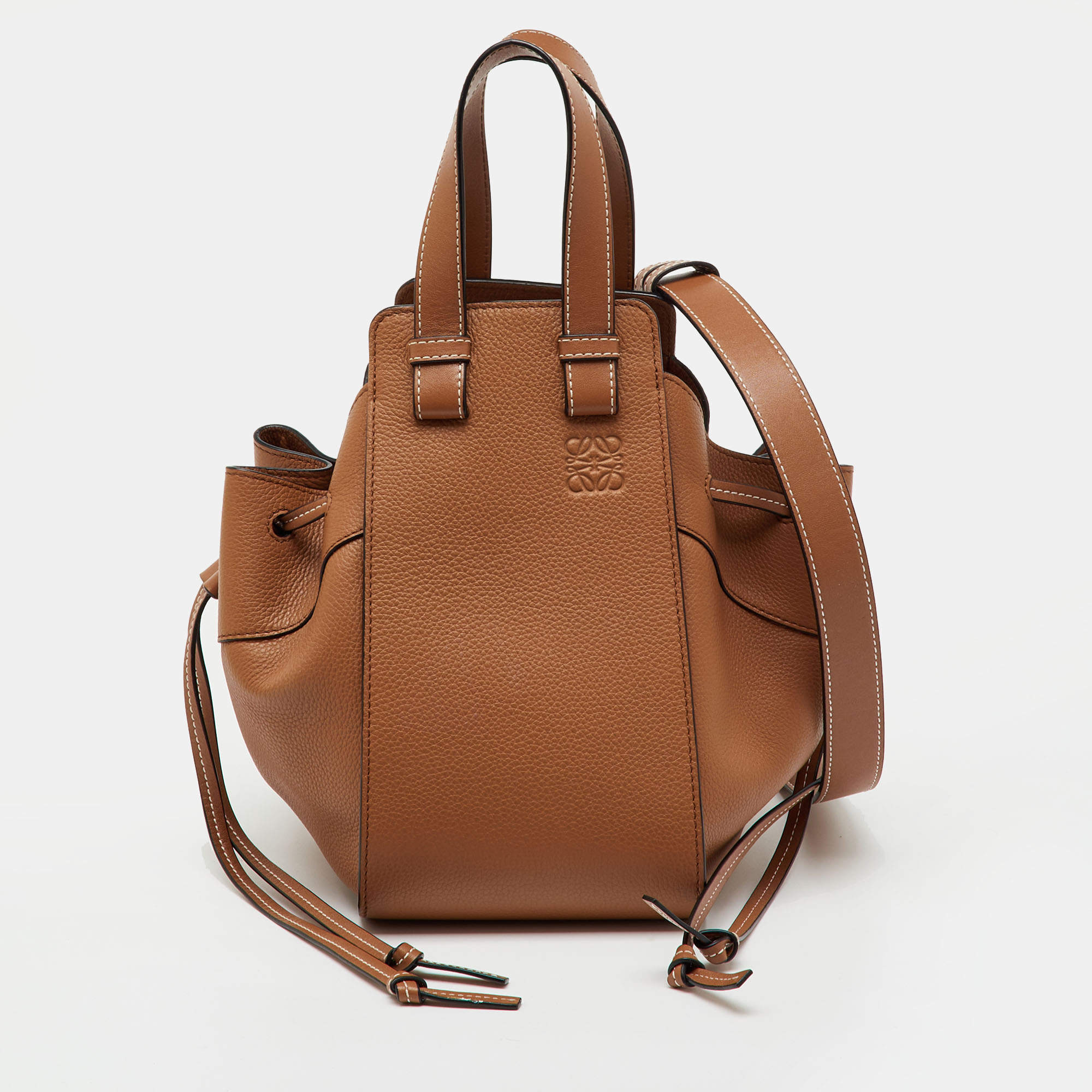 Pre Owned Loewe Tan Leather Small Hammock Drawstring Bucket Bag