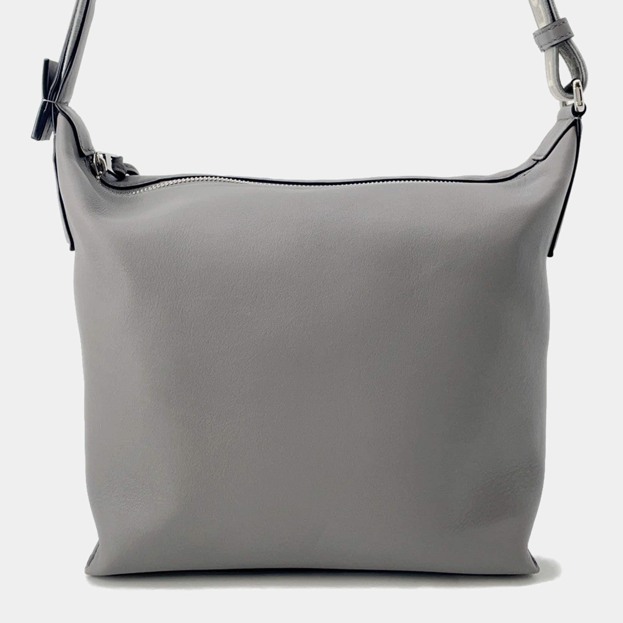 Pre Owned Loewe Cuby Cloth Shoulder Bag Gray Leather
