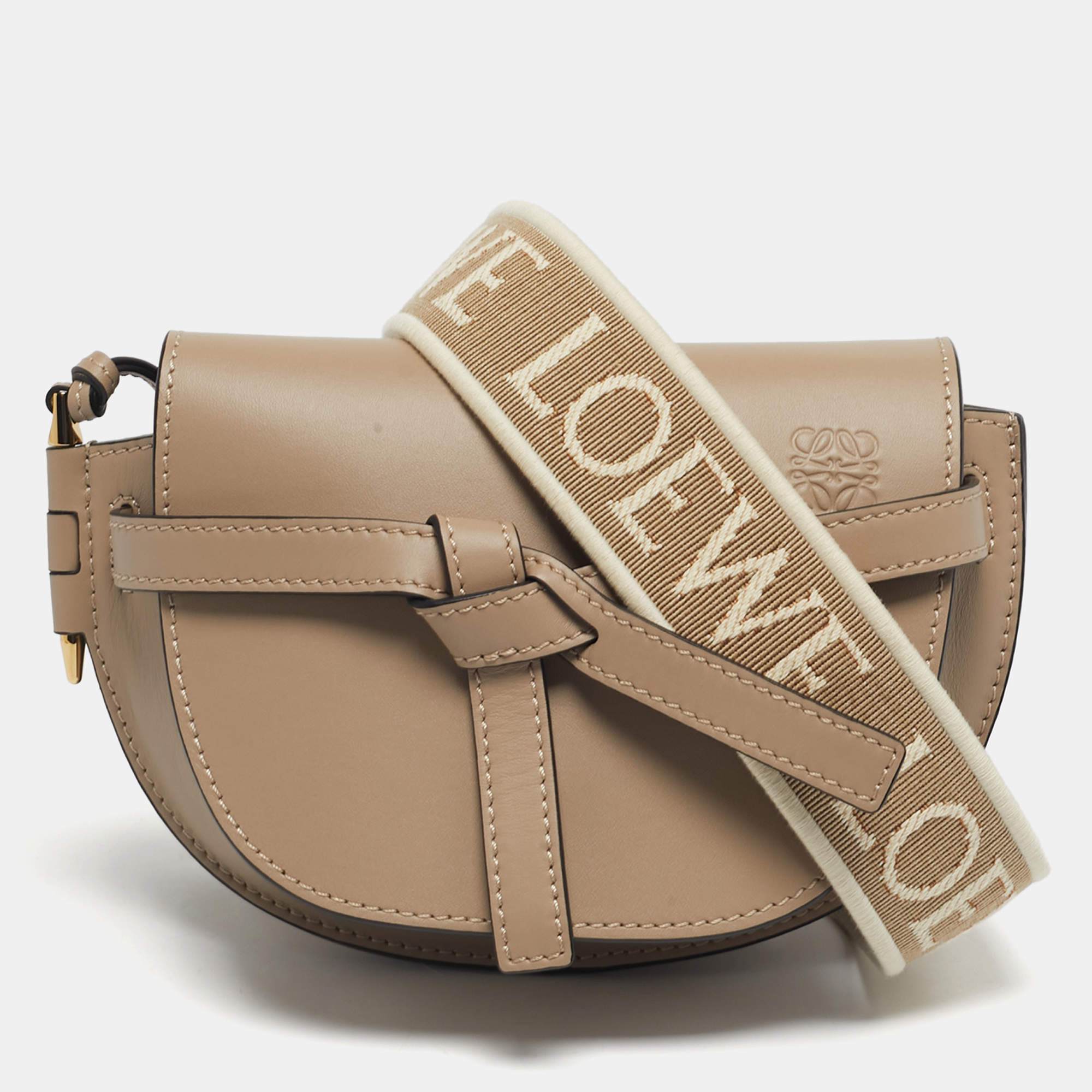 Pre Owned Loewe Beige Leather Mini Gate Dual Shoulder Bag