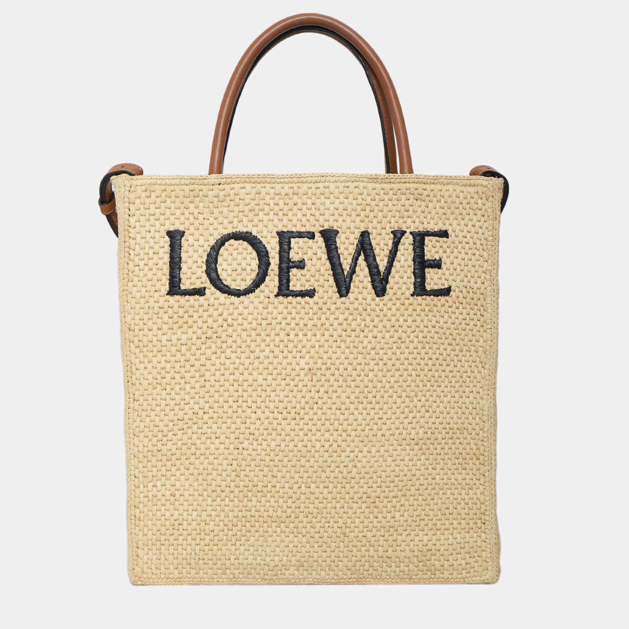 Pre Owned Loewe Logo Raffia Tote Bag