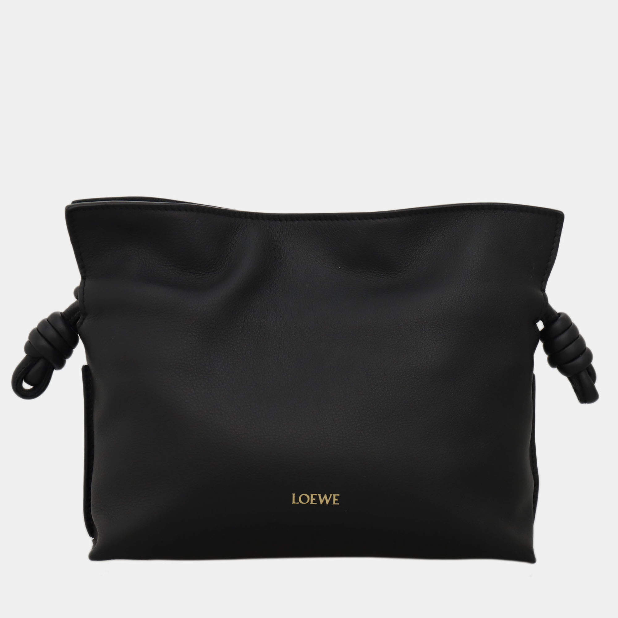 Pre Owned Loewe Black Calf Leather, Suede Mini Flamenco Knot Clutch