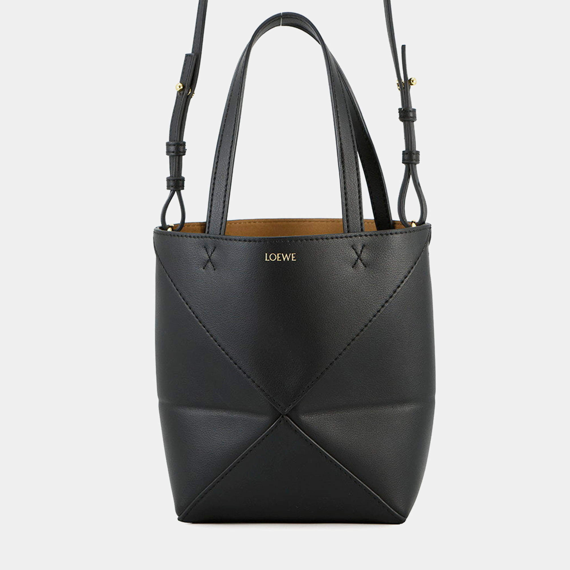 Pre Owned Loewe Puzzle Fold Tote Black Leather Size Mini