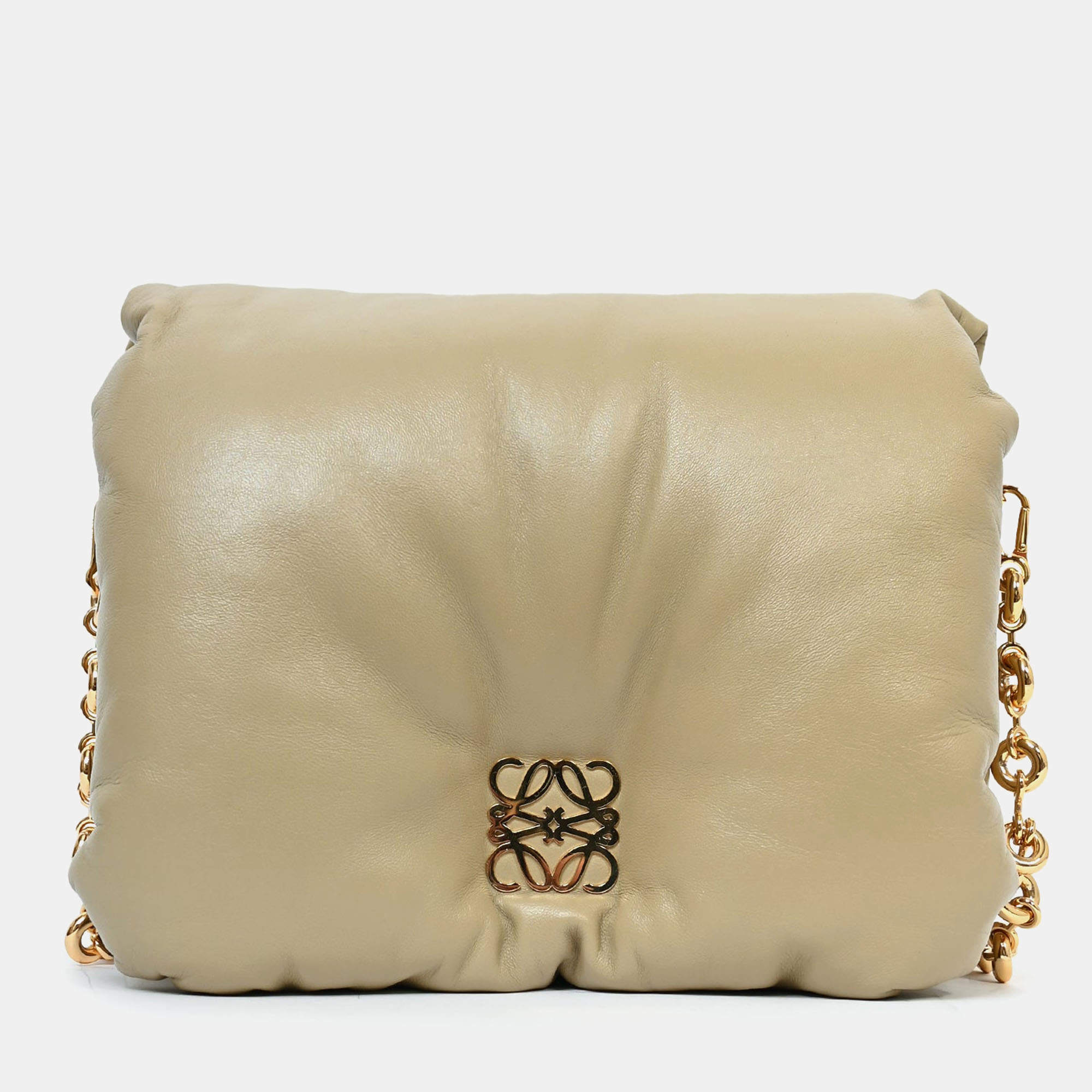 Pre Owned Loewe 2022 Sage Green Leather Goya Chain Shoulder Bag