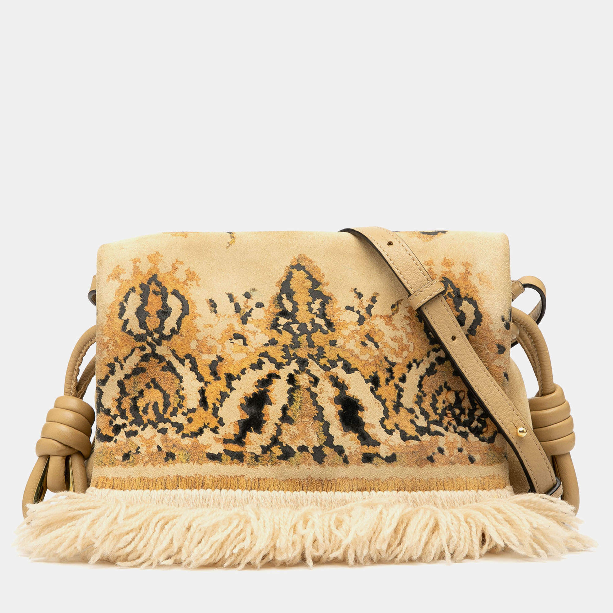 مملوكة مسبقًا Loewe Brown Suede Tapestry Flamenco Knot Crossbody