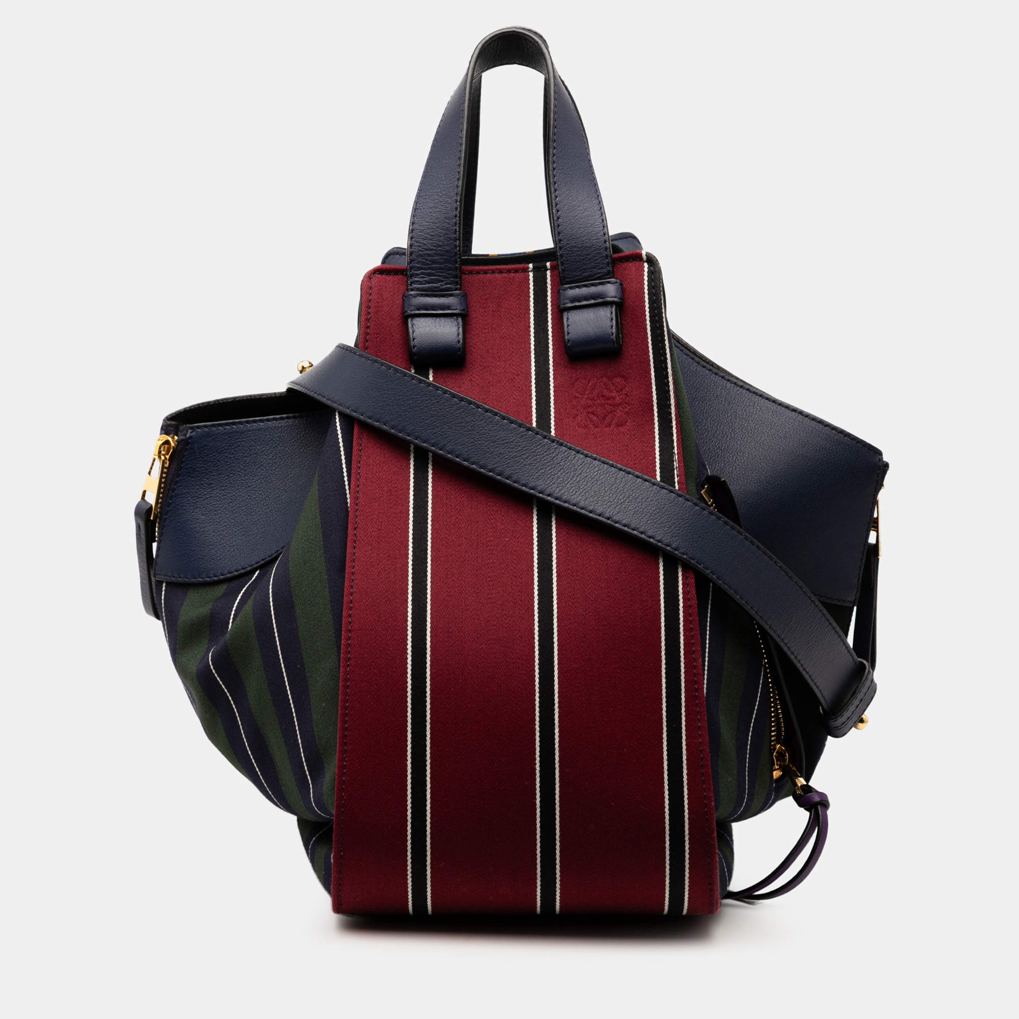 Pre Owned Loewe Red Medium Stripes Canvas and Leather Hammock Satchel