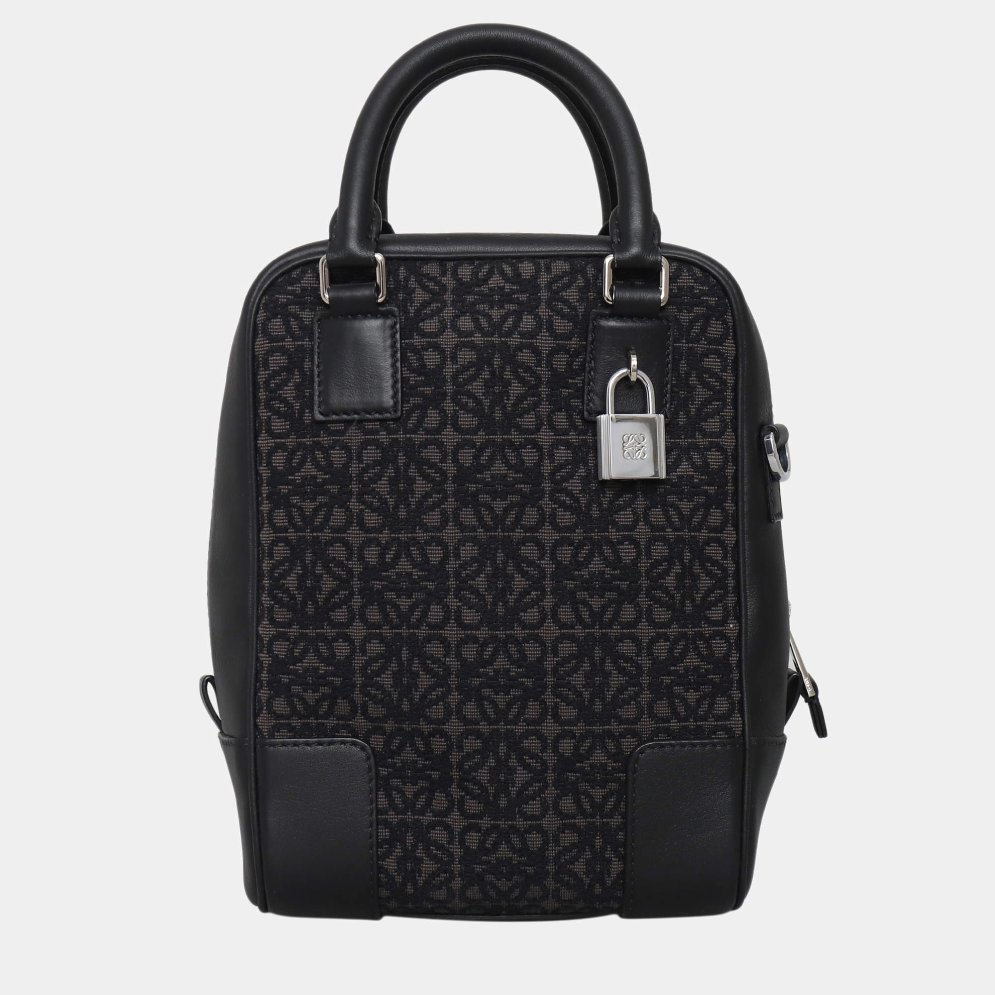 Pre Owned Loewe Black Amazona 15 Leather Trimmed Logo Jacquard Messenger Bag