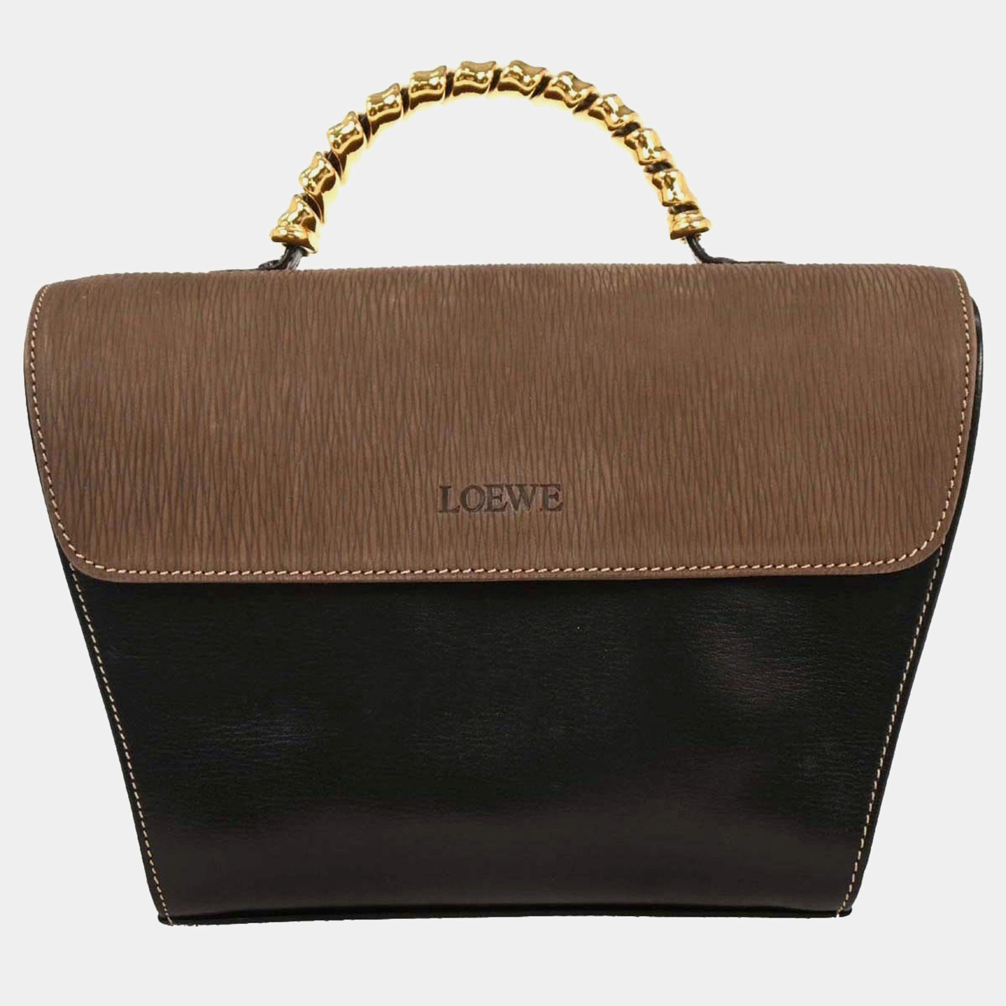 مملوكة مسبقًا Loewe Velazquez Black Brown Leather Top Handle Bag