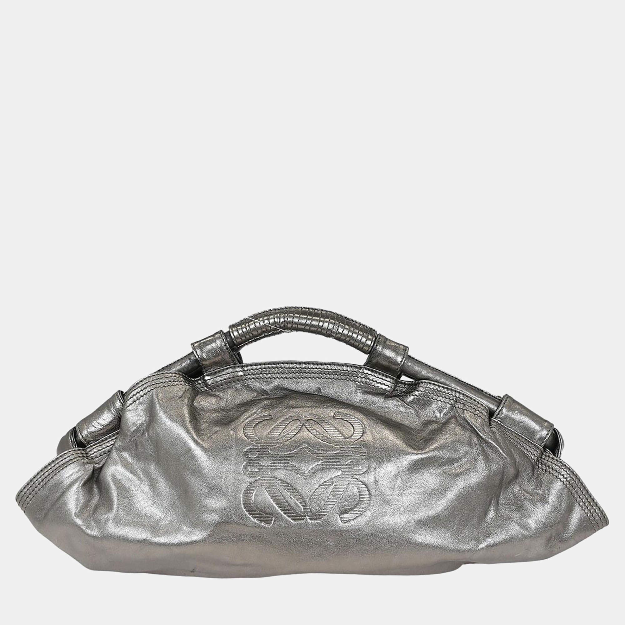 Pre Owned Loewe Metallic Silver Lambskin Nappa Aire Tote Bag