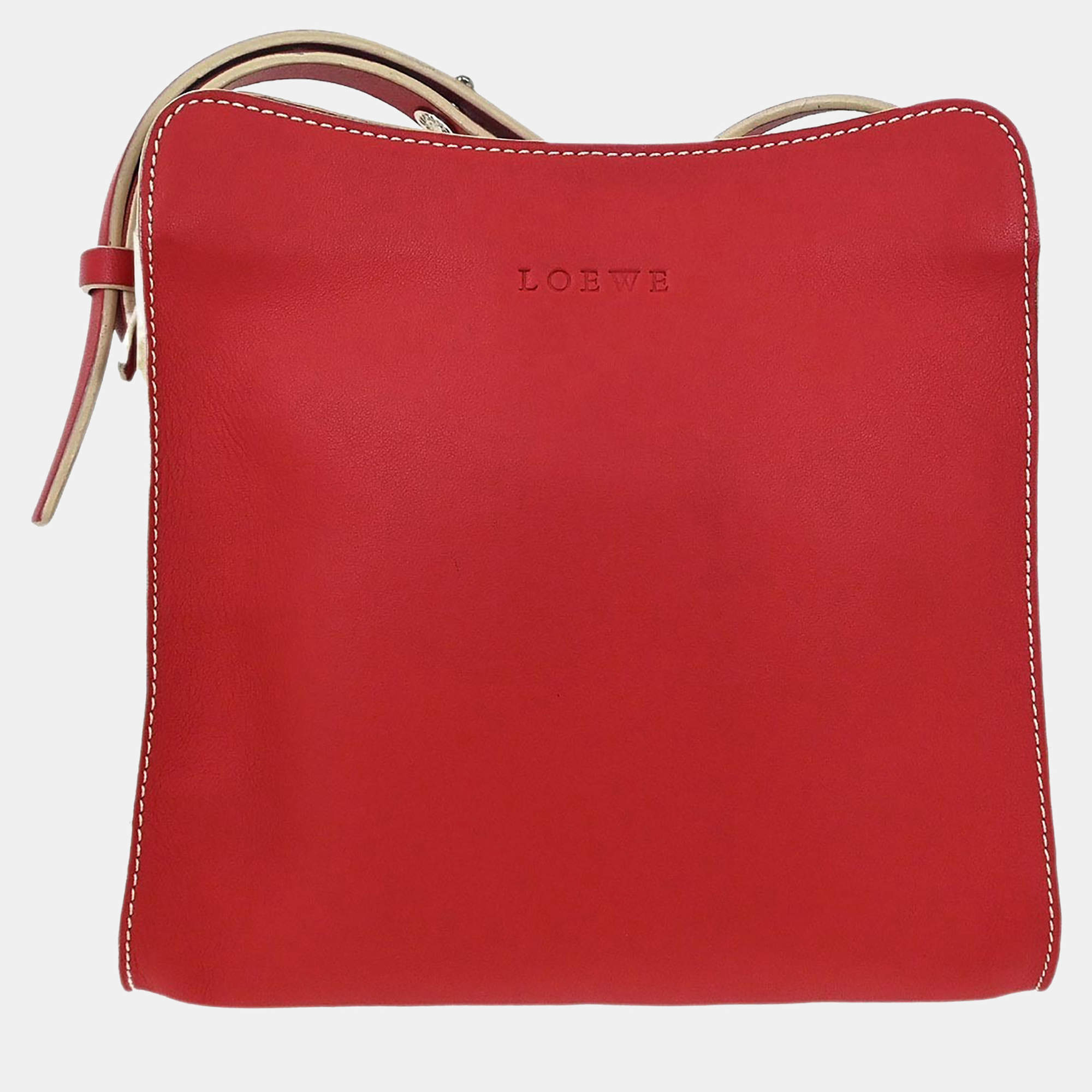 Pre Owned Loewe Red Leather Shoulder Bag