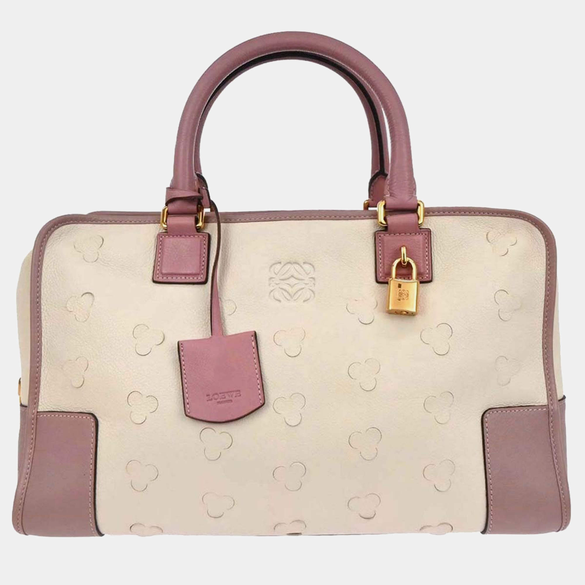 Pre Owned Loewe Off-white Leather Cherry Blossom Amazona 36 Handbag