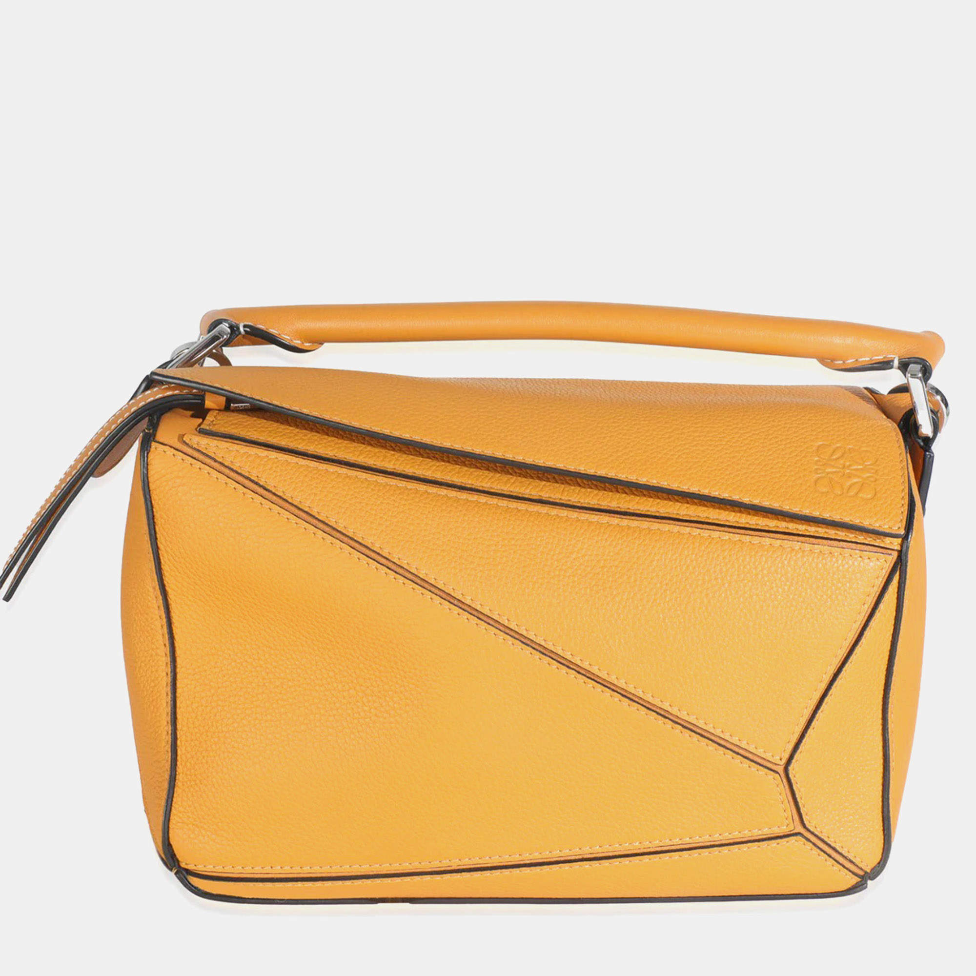 Pre Owned Loewe Yellow Grained Calfskin Small Puzzle Bag