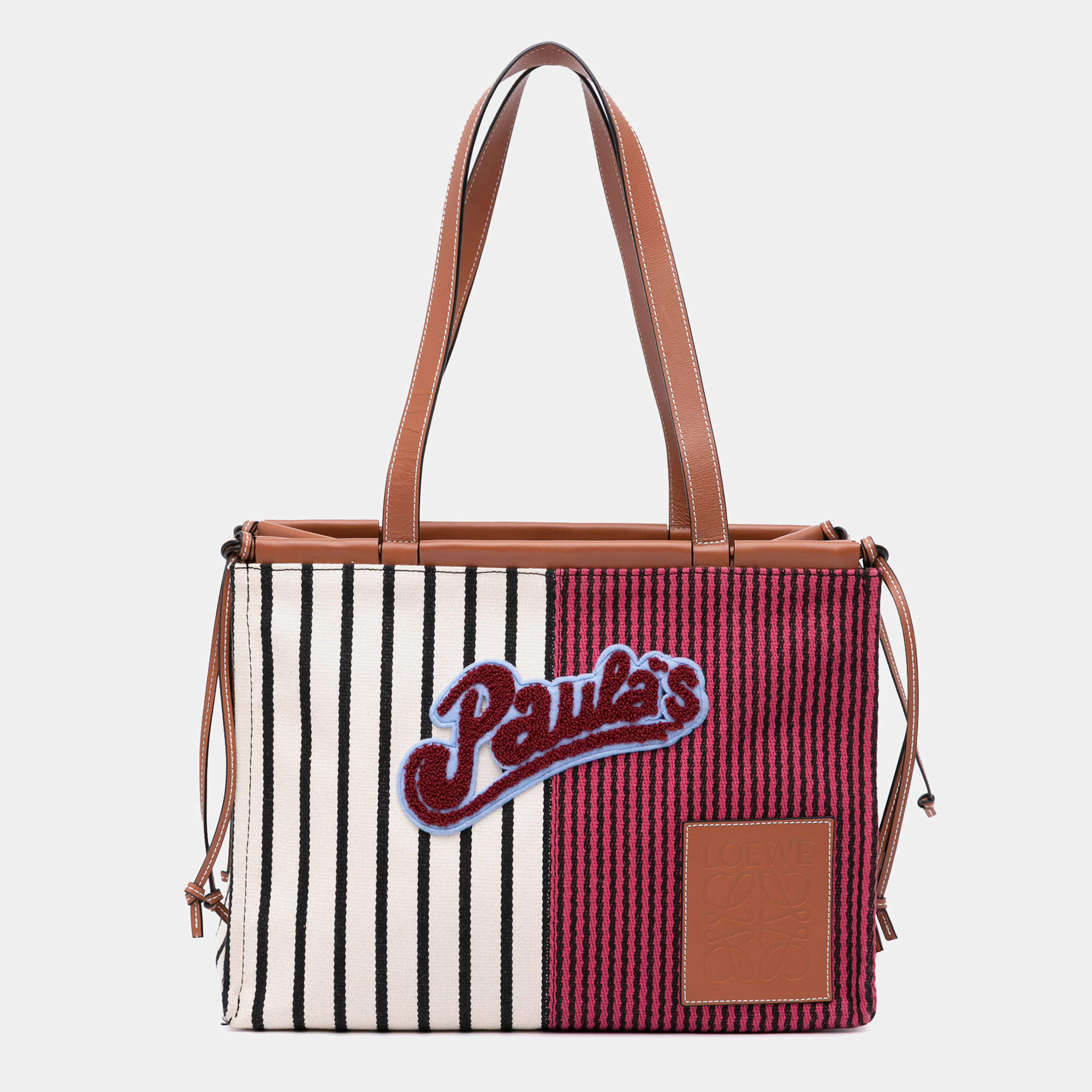 مملوكة مسبقًا Loewe Red Paulas Ibiza Large Canvas Stripes Cushion Tote