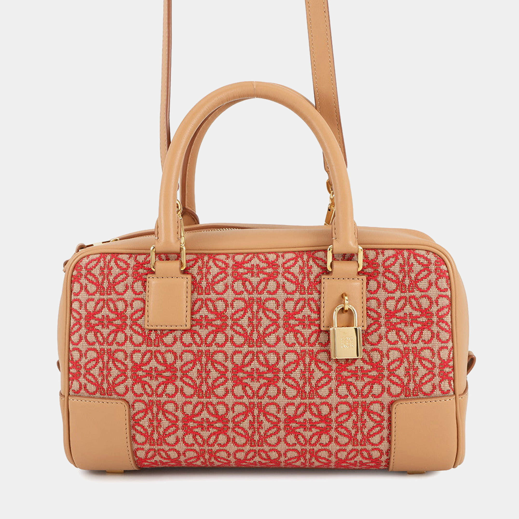 مملوكة مسبقًا حقيبة لويفي أمازونا أناغرام قماش وجلد عجل وردي/صحراوي دافئ مقاس ٢٣