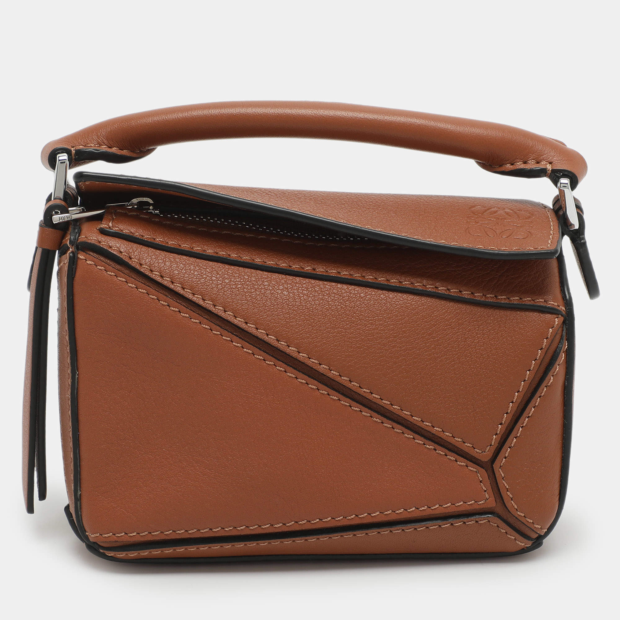 Pre Owned Loewe Puzzle Nano Brown Leather Shoulder Bag