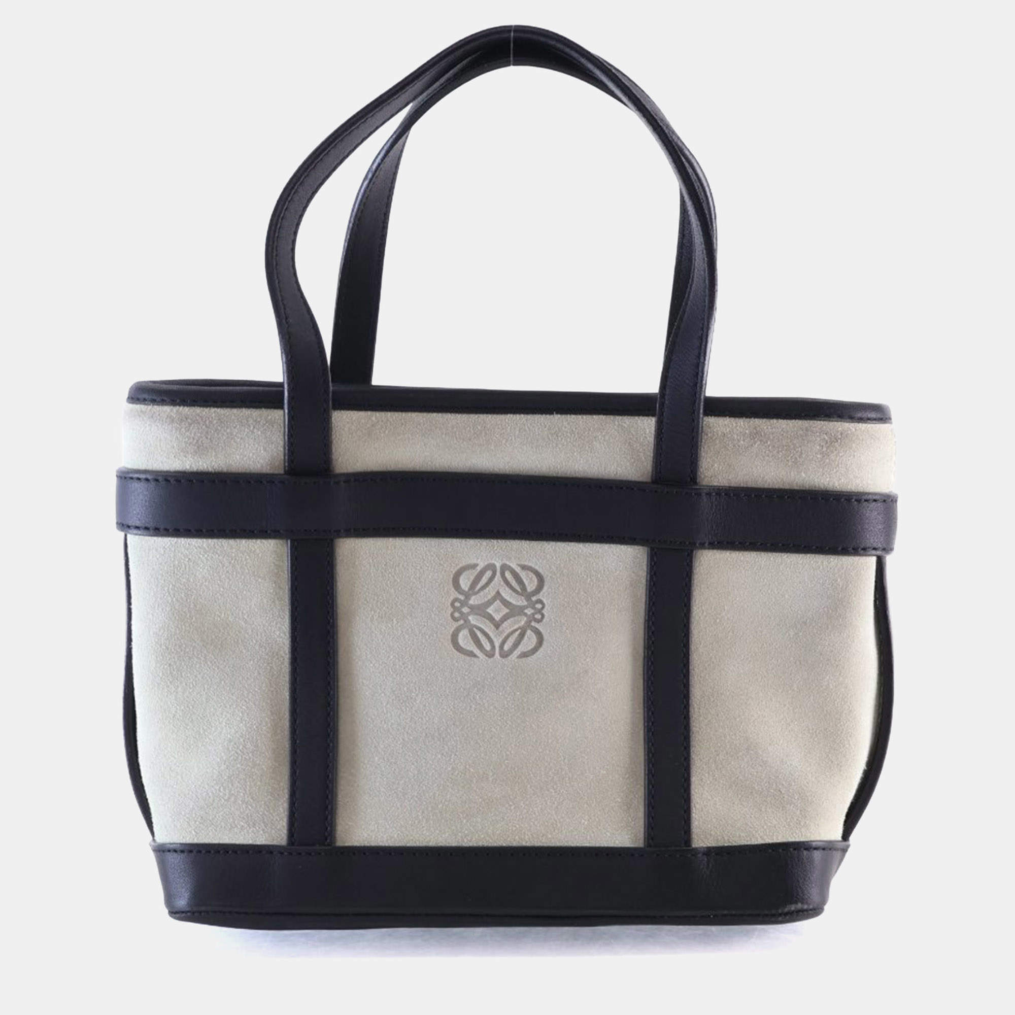 مملوكة مسبقًا Loewe Mini Beige, Black Suede Anagram Tote