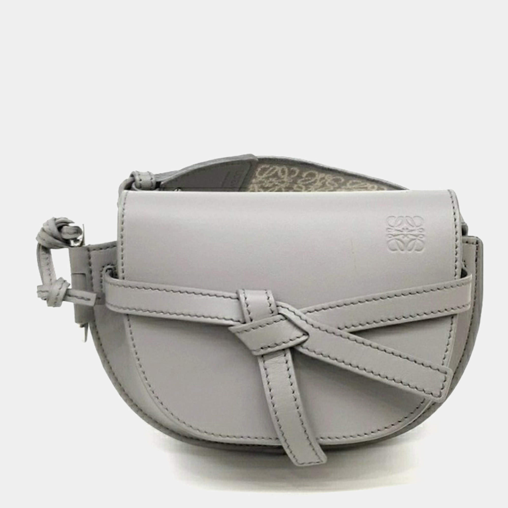 Pre Owned Loewe Grey Leather Mini Gate Bag