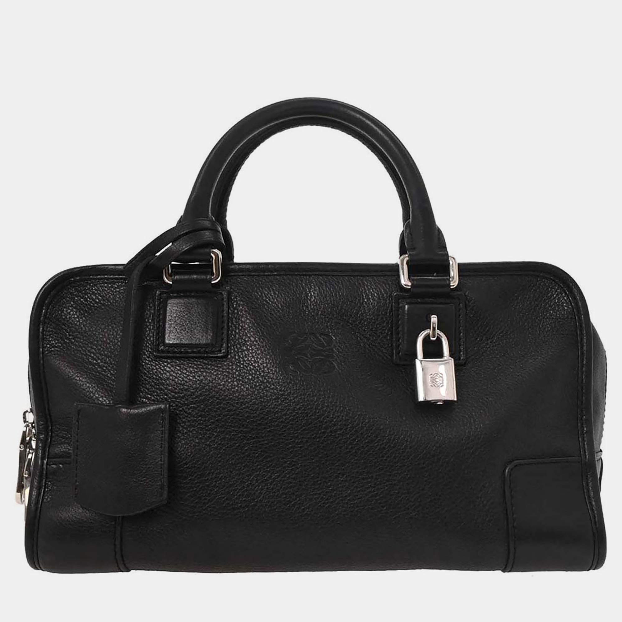 Pre Owned Loewe Black Leather Amazona 28 Handbag