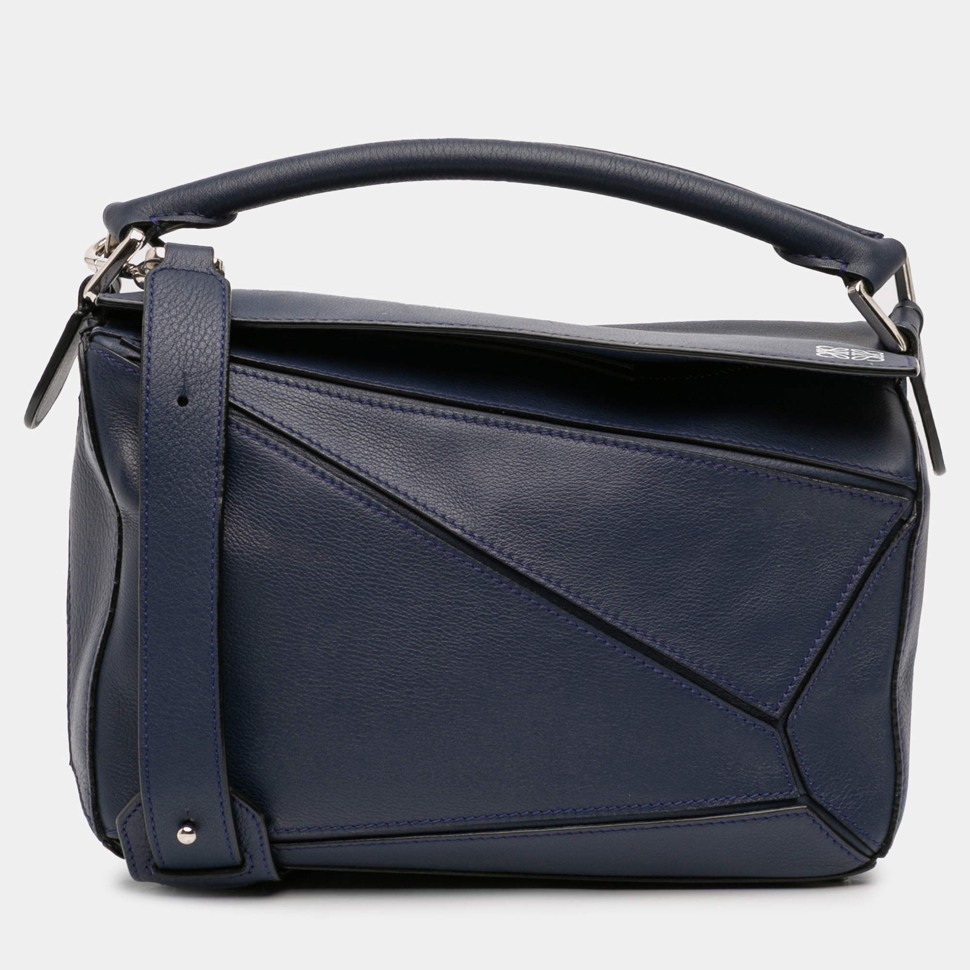 Pre Owned Loewe Blue Small Calfskin Puzzle Satchel