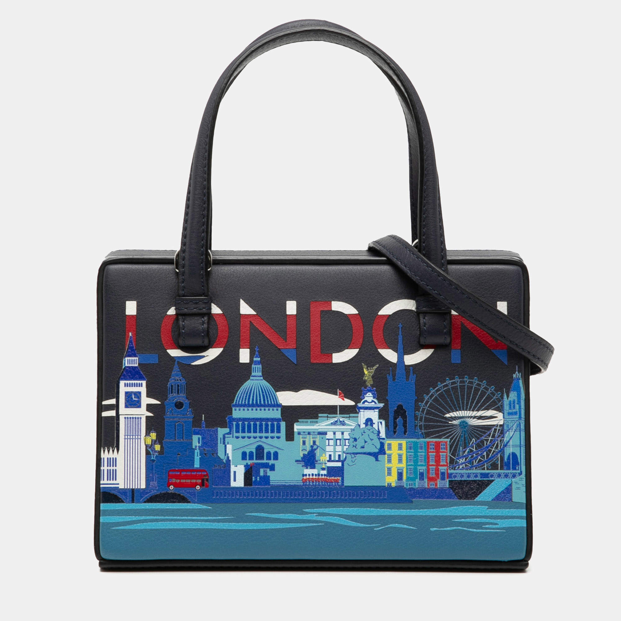 Pre Owned Loewe Blue Small Leather London Postal Top Handle Bag