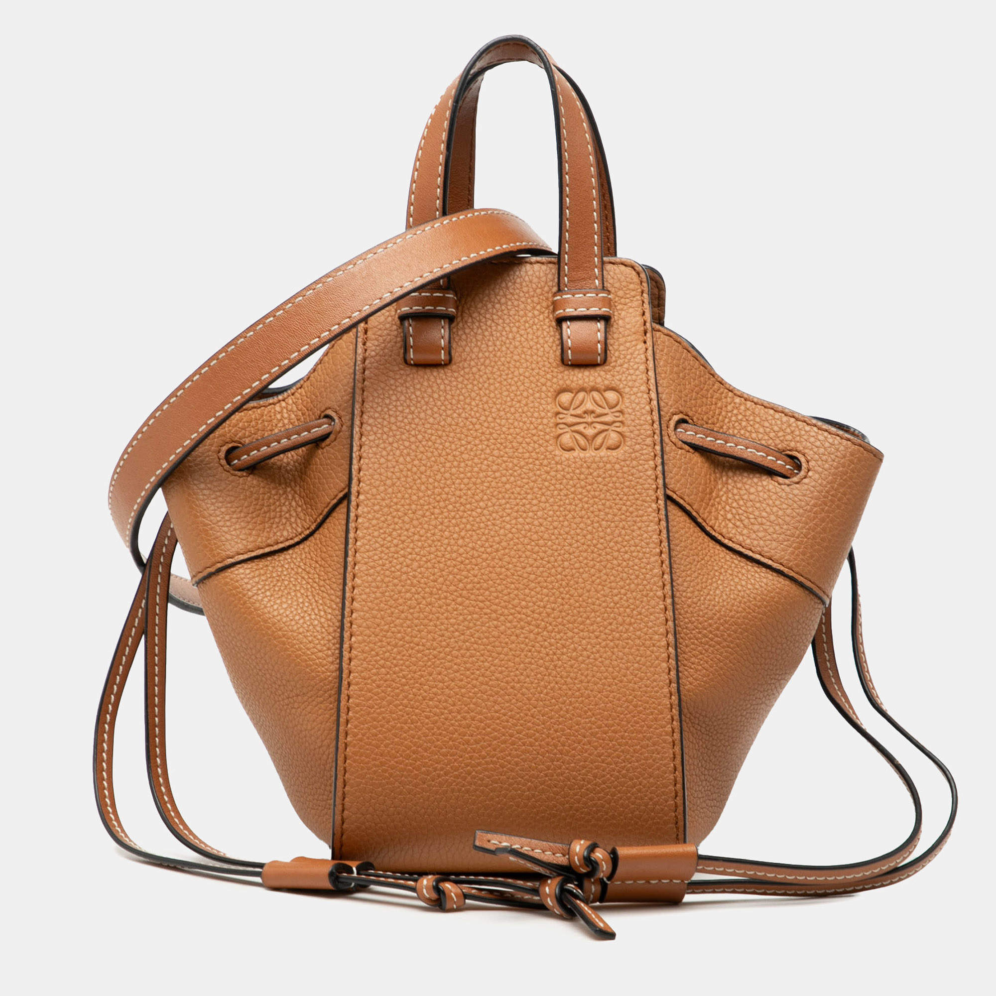 Pre Owned Loewe Brown Mini Grained Calfskin Drawstring Hammock Bag