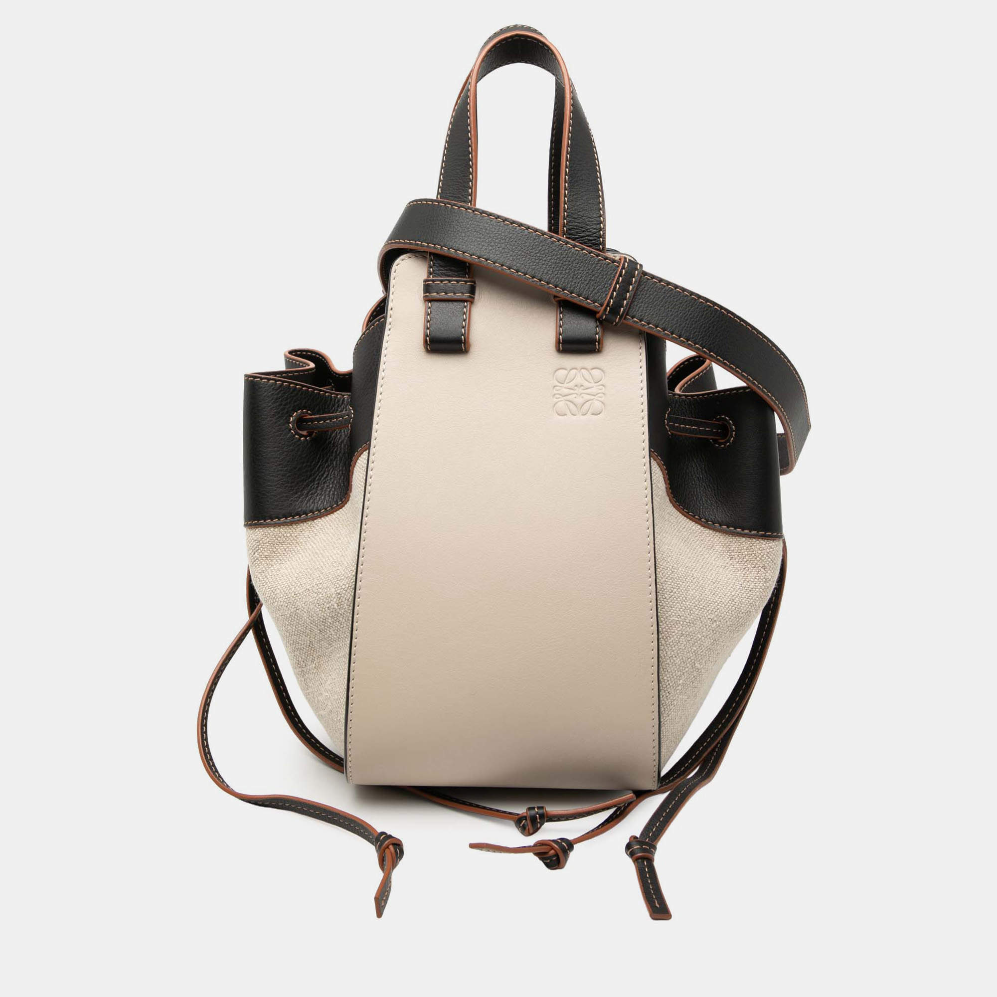 Pre Owned Loewe Beige Small Leather and Canvas Hammock Bag