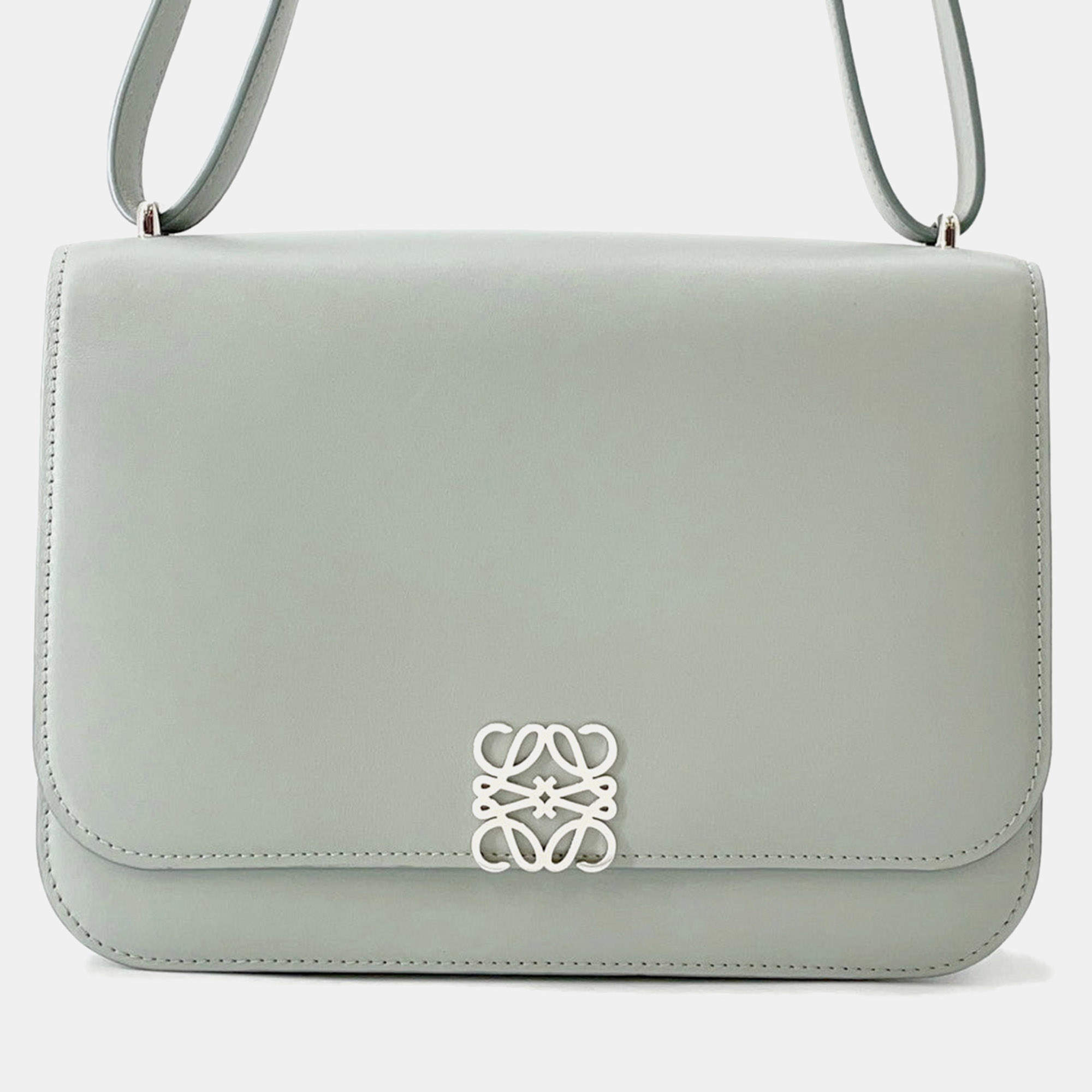 Pre Owned Loewe Goya Shoulder Bag Light Blue Leather Size Medium