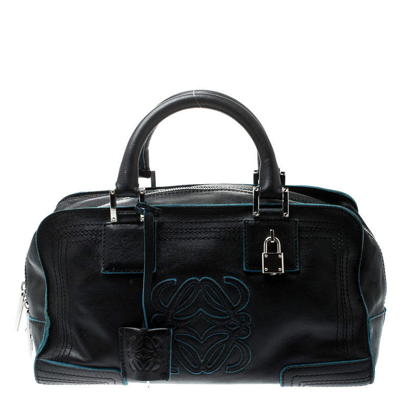 Pre Owned Loewe Black/Blue Leather Amazona Satchel 