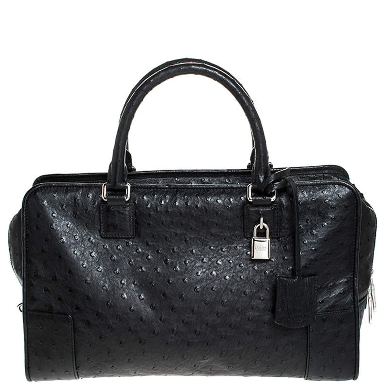 Pre Owned Loewe Black Ostrich Amazona Satchel