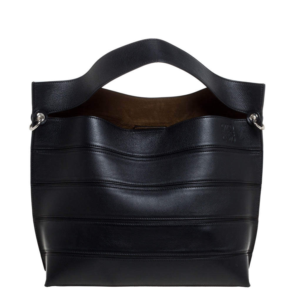 Loewe Black Leather Front Slit Hobo