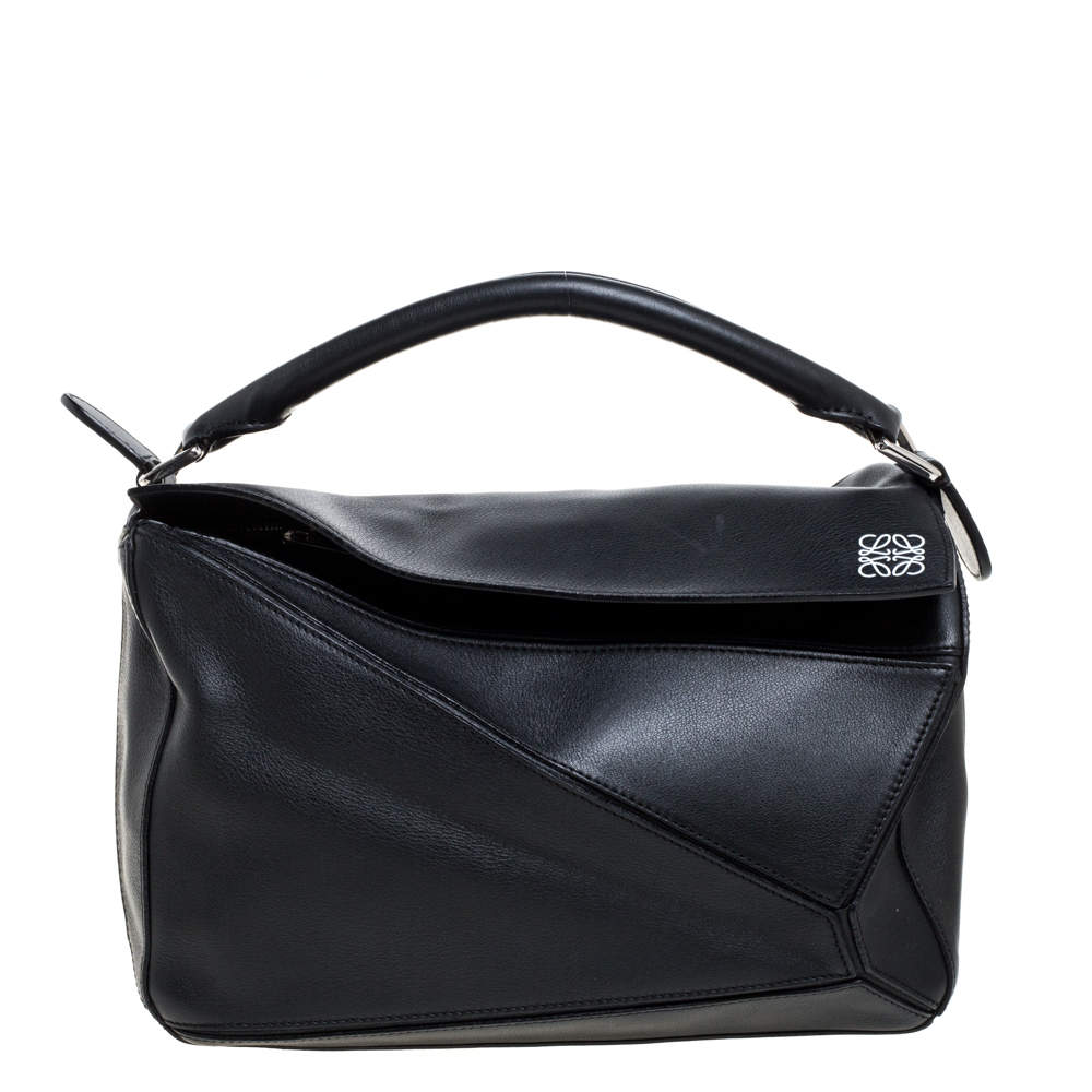 Loewe Black Leather Medium Puzzle Top Handle Bag