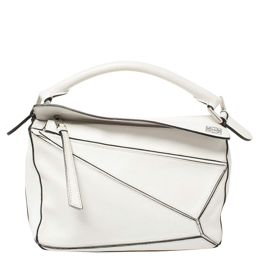 Loewe White Leather Small Puzzle Shoulder Bag