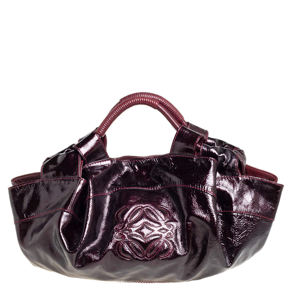 Pre Owned Loewe Burgundy Patent Leather Aire Hobo